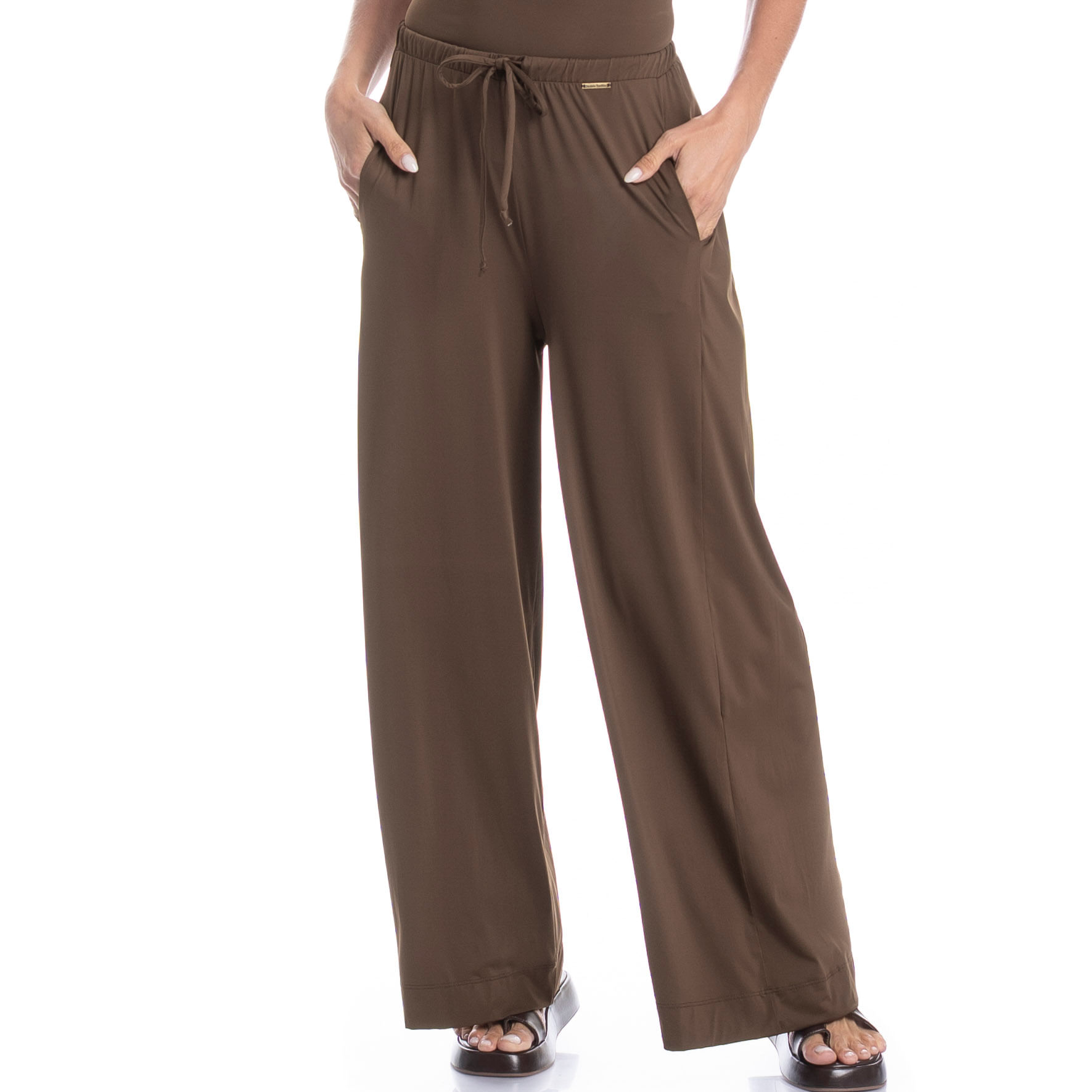 Calça Feminina Com Bolso Xadrez Marrom - Imagem 1