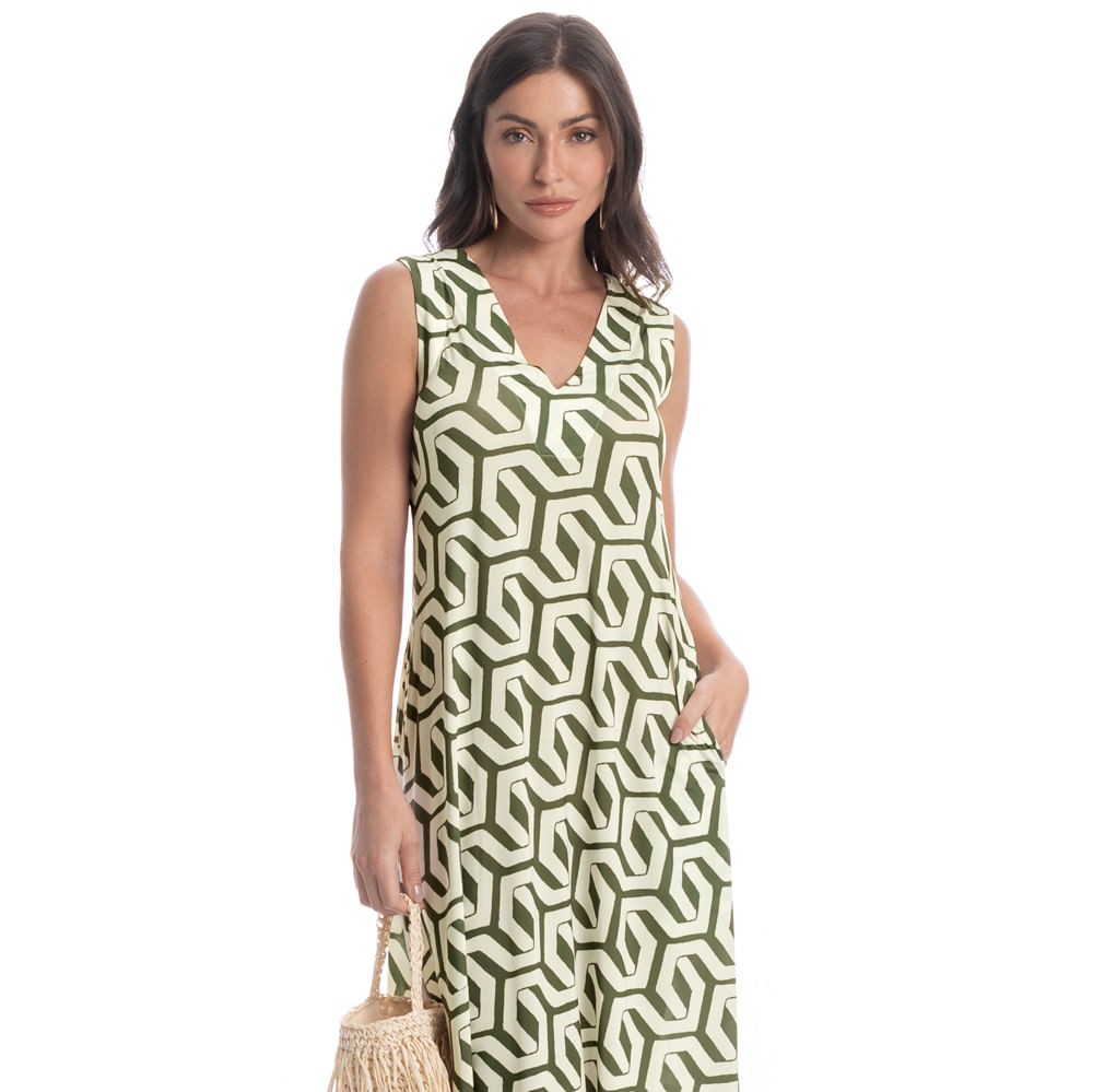Vestido Com Bolso Verdena Verde - Imagem 1