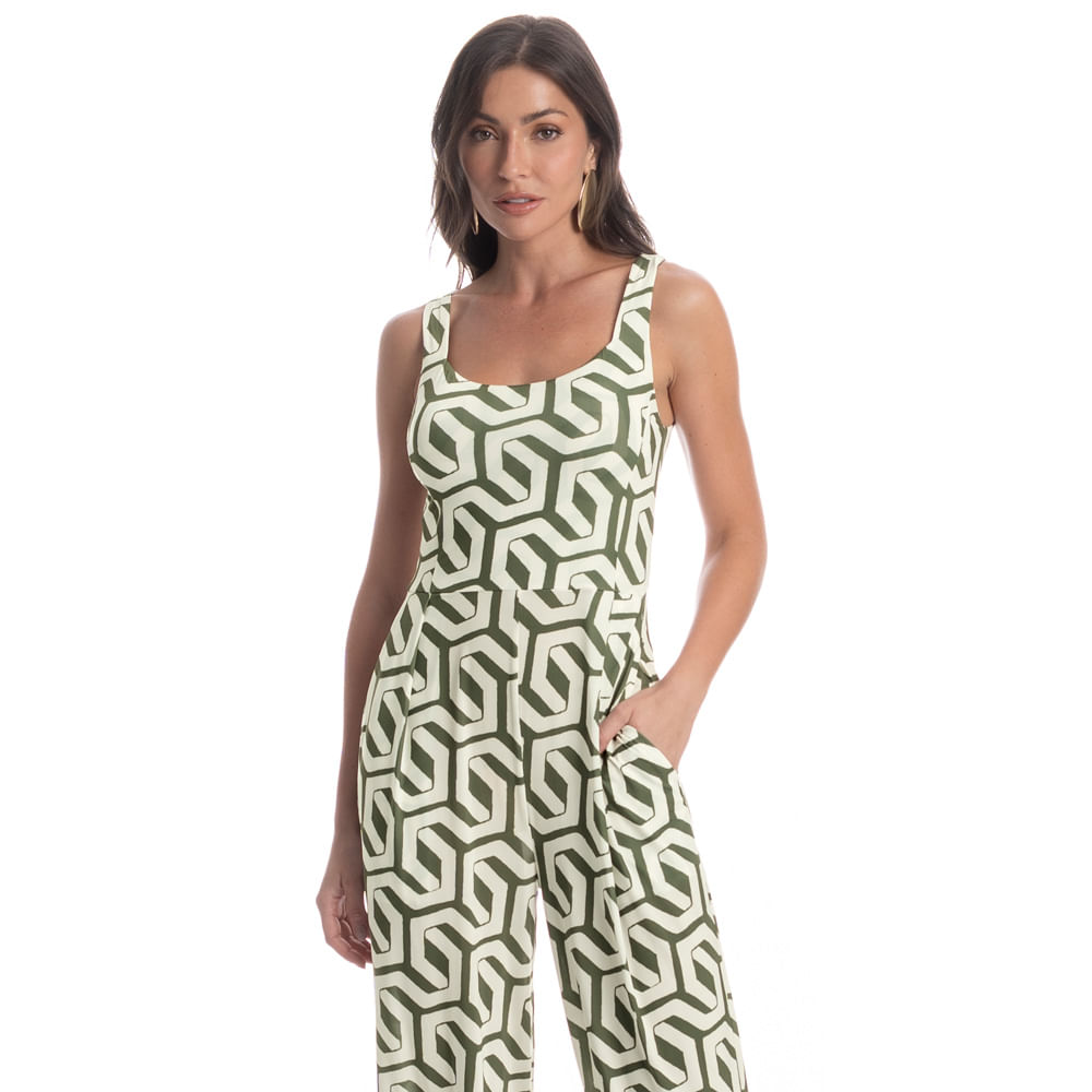 Macacão Estampado Com Bolso Verdena Verde - Imagem 1