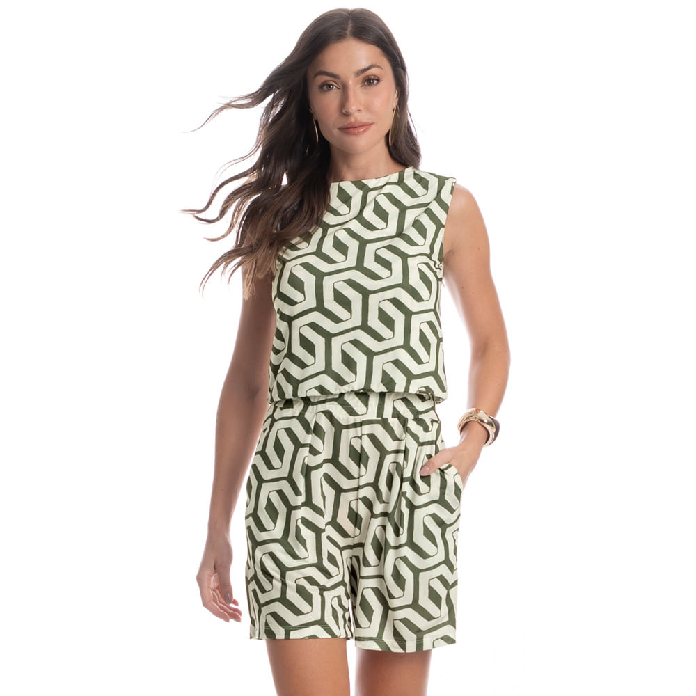 Shorts Com Pregas E Bolso Verdena Verde - Imagem 1