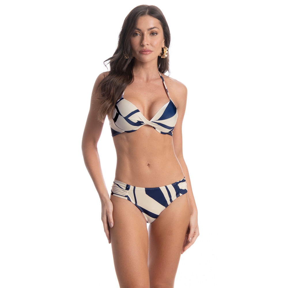 Biquíni Meia Taça Franzida Média Azzurra Azul-marinho - Imagem 1