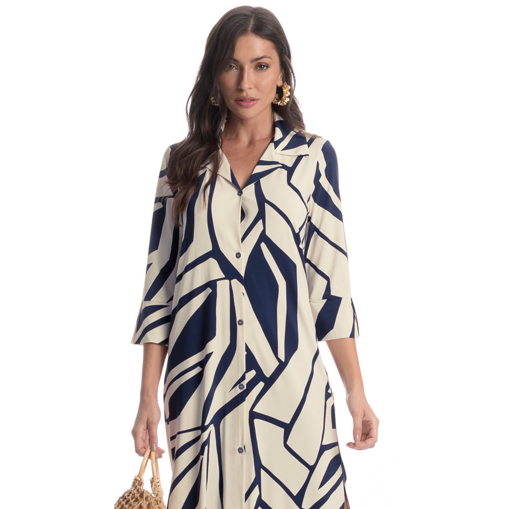 Chemise Midi Manga 7/8 Azzurra Azul-marinho - Imagem 1