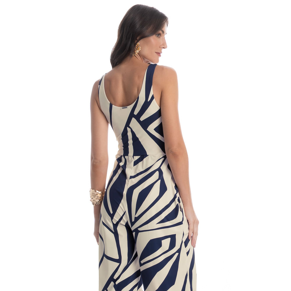 Macacão Estampado Com Bolso Azzurra Azul-marinho - Imagem 2