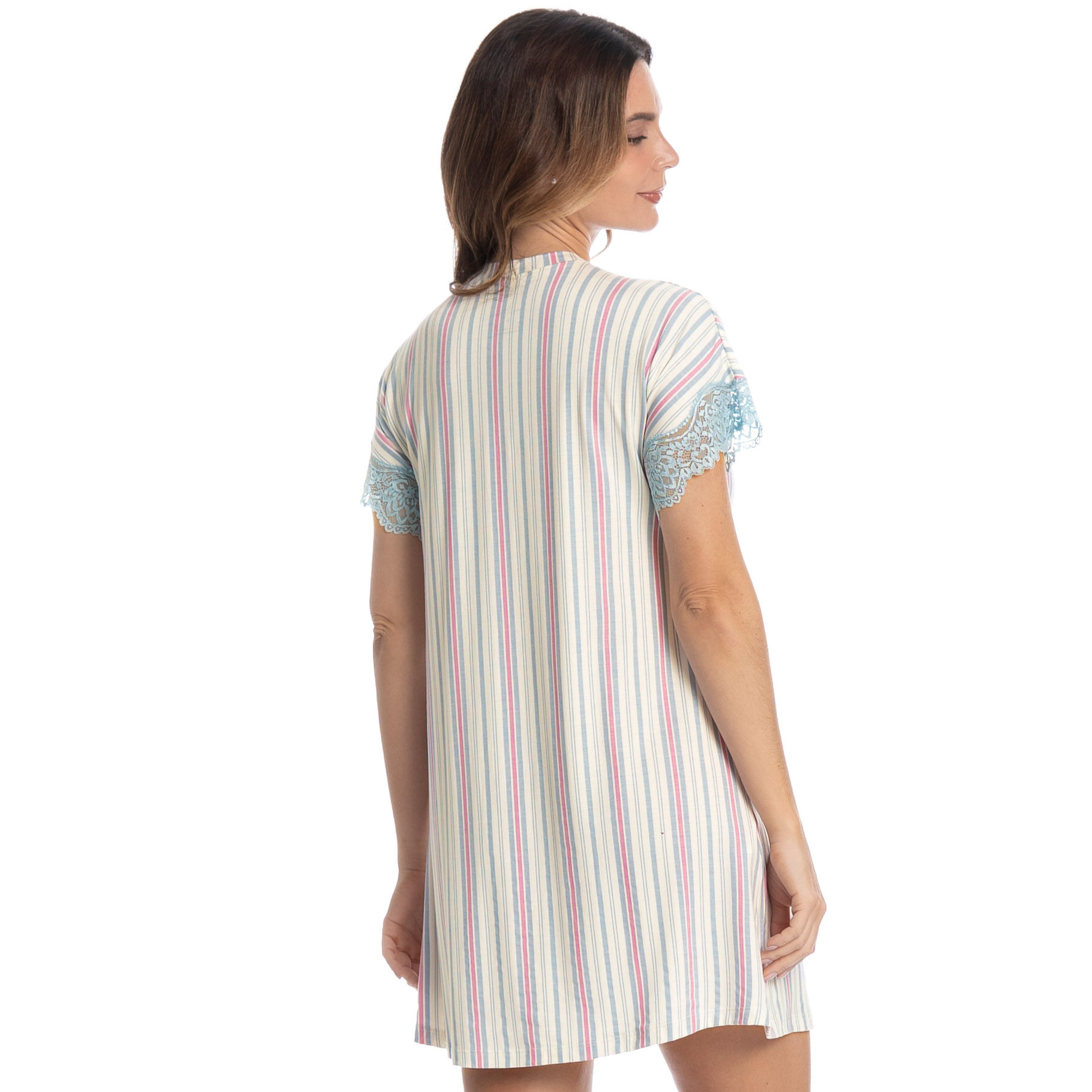 Camisão Curto Abotoado Com Renda Melissa Azul - Imagem 2