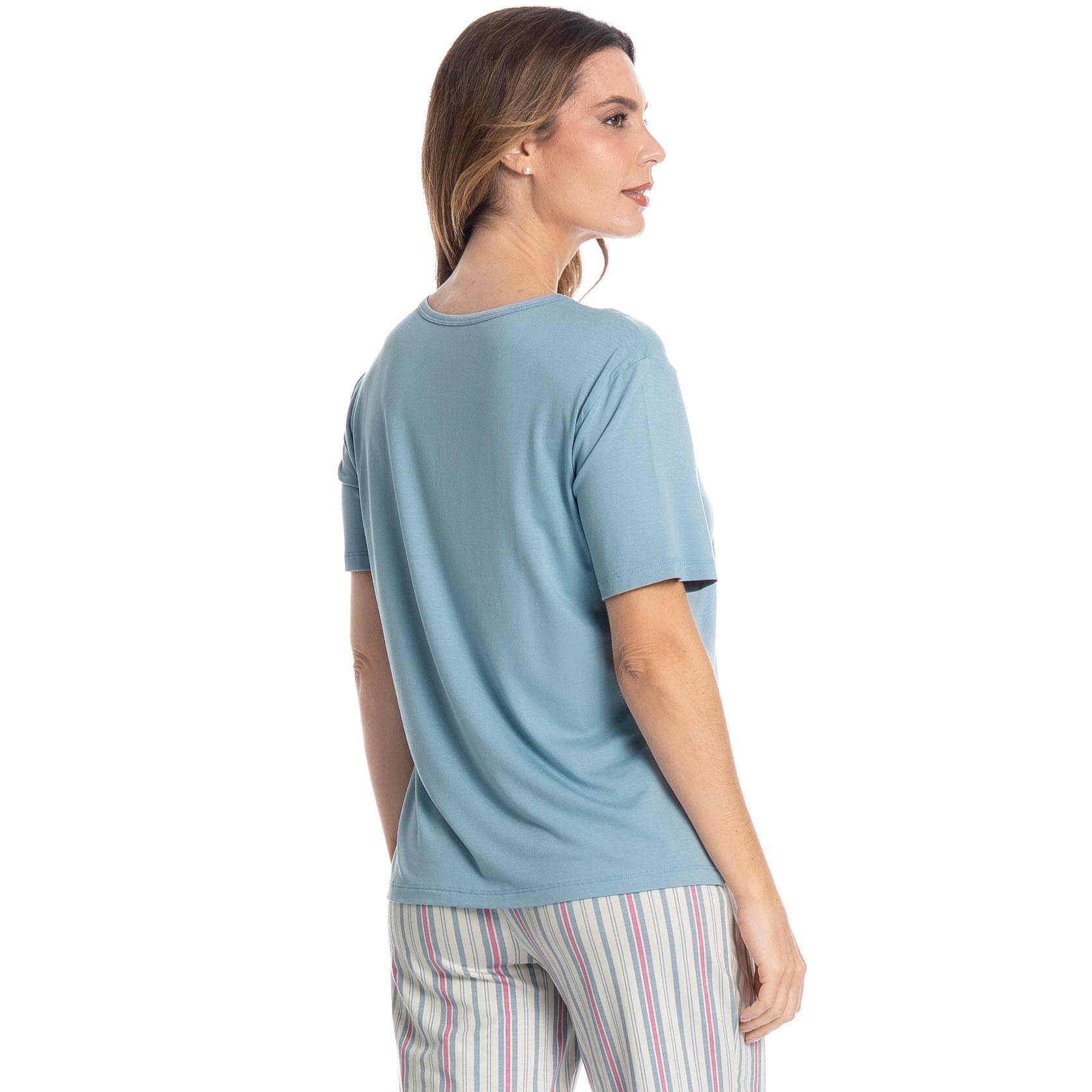 Pijama Feminino Pescador Com Renda Melissa Azul - Imagem 2