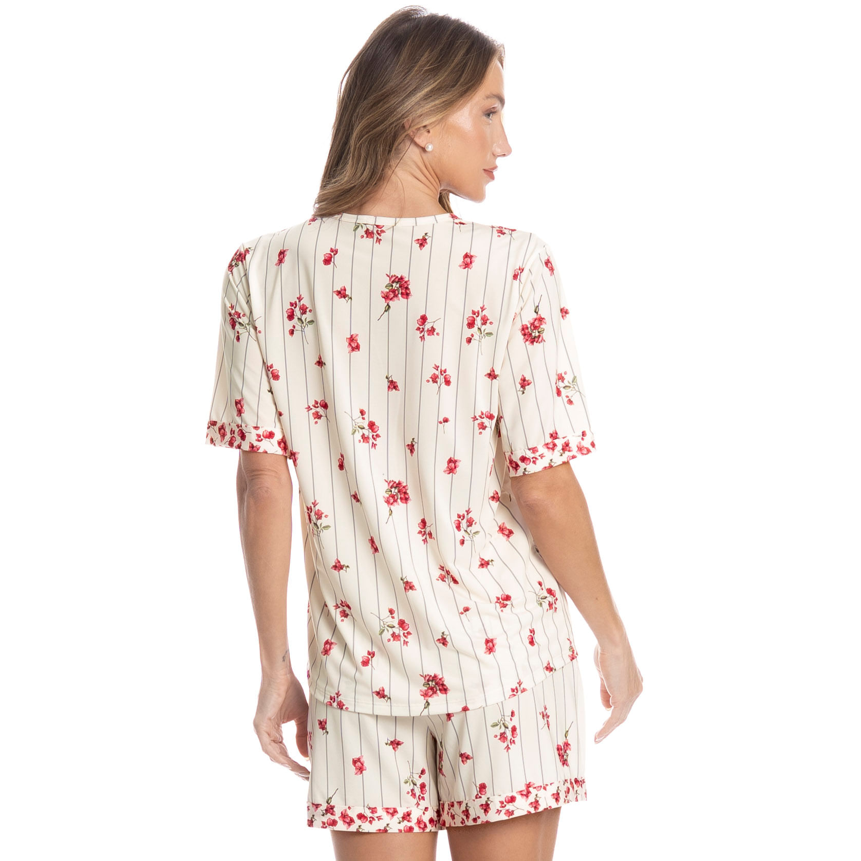 Pijama Feminino Curto Americano Primavera Rosa - Imagem 2