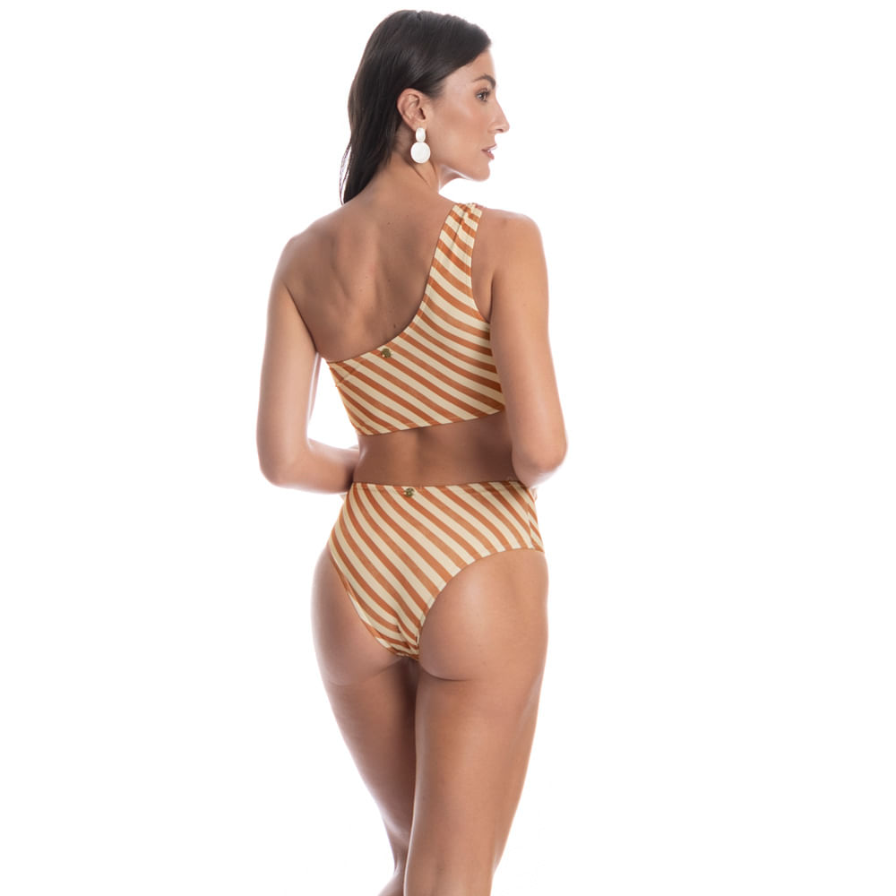 Biquíni Com Argola Assimétrico Alta Barroco Marrom - Imagem 2