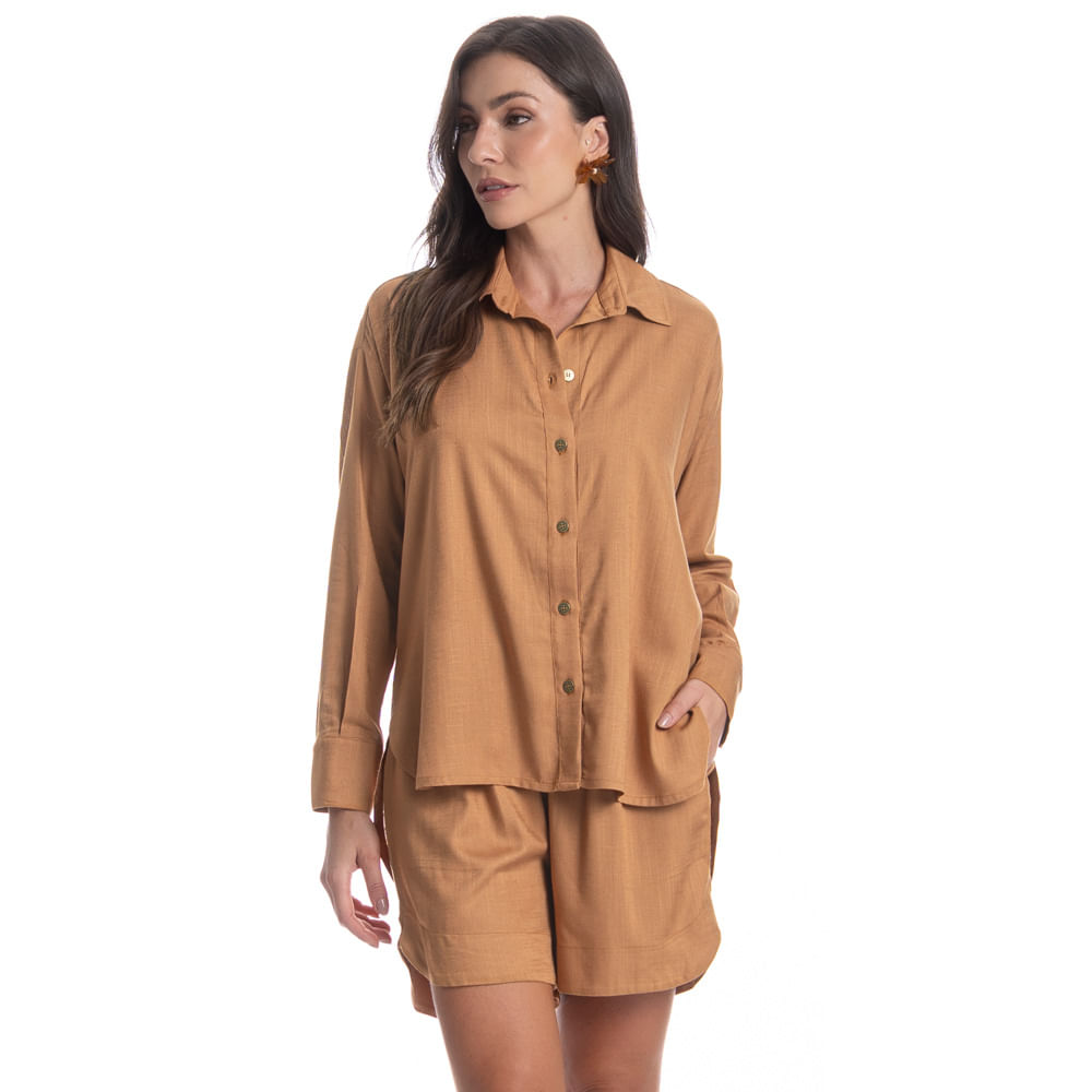 Camisa Feminina Linno Bege - Imagem 1