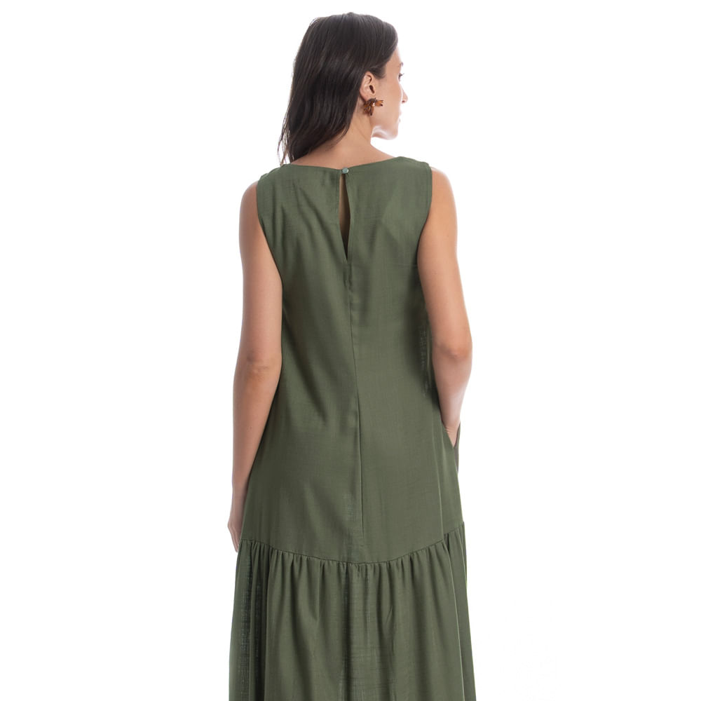 Vestido Com Bolso Linno Verde - Imagem 2