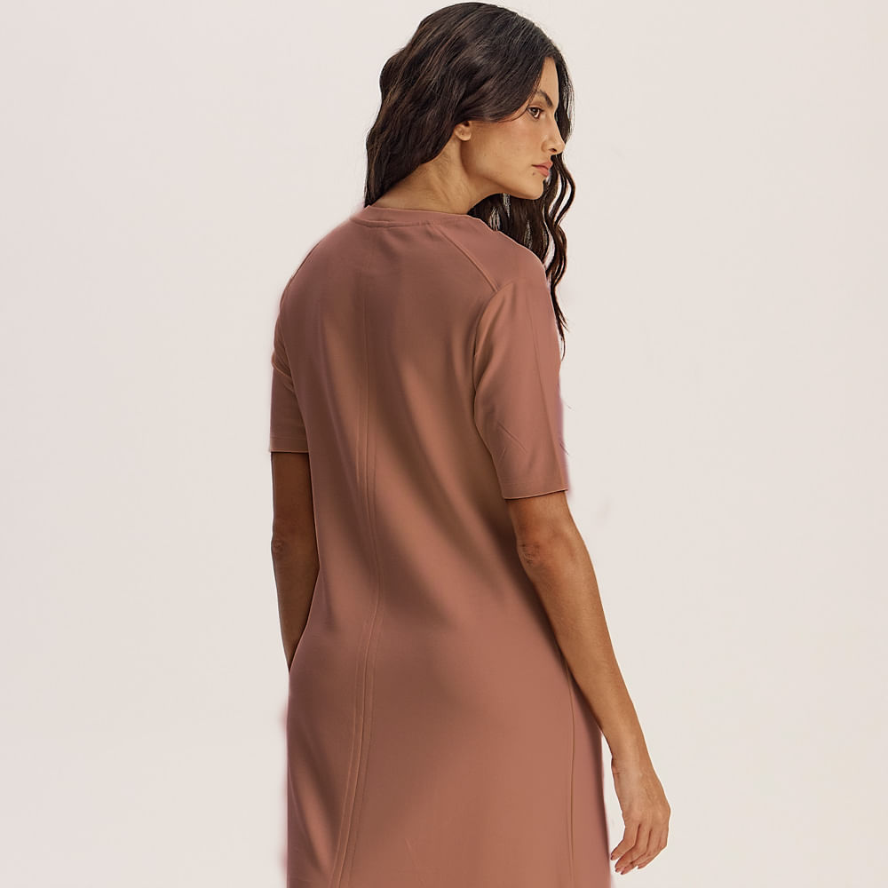 Vestido Com Manga Canelada Neotech Kayla Marrom - Imagem 2