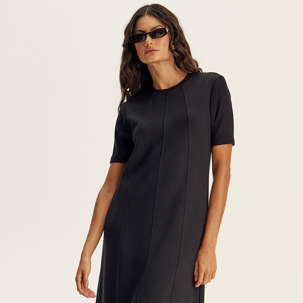 Vestido Com Manga Canelada Neotech Kayla Preto - Imagem 1