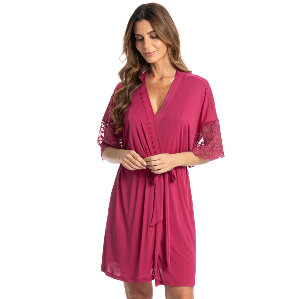 Robe Feminino Curto Com Renda Manu Colors Rosa - Imagem 1