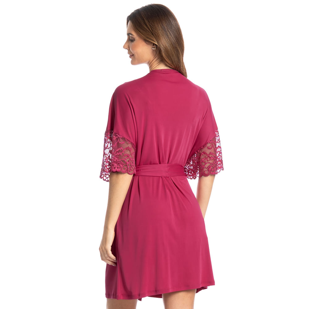 Robe Feminino Curto Com Renda Manu Colors Rosa - Imagem 2