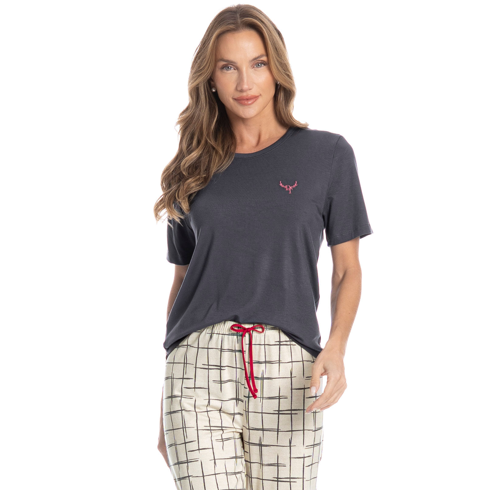 Pijama Feminino Capri Lorena Branco - Imagem 1