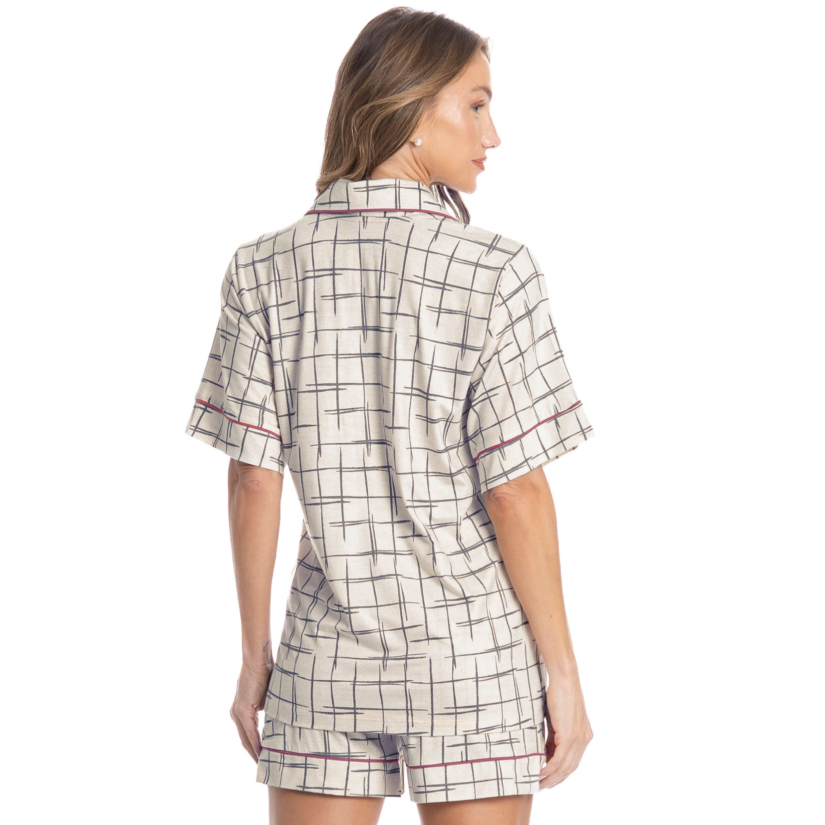 Pijama Feminino Curto Americano Lorena Branco - Imagem 2