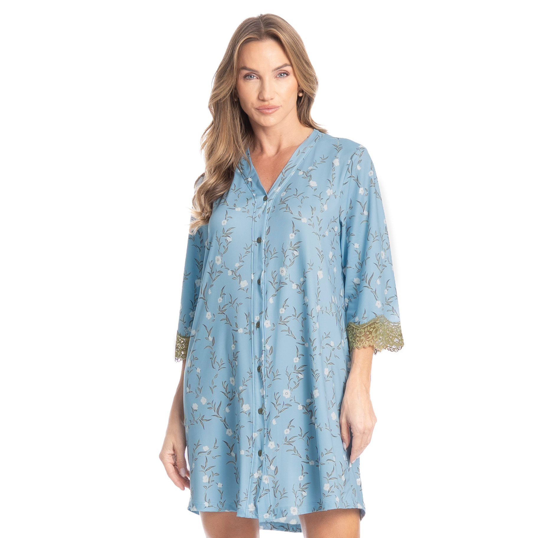 Camisão Curto Abotoado Flor Azul - Imagem 1