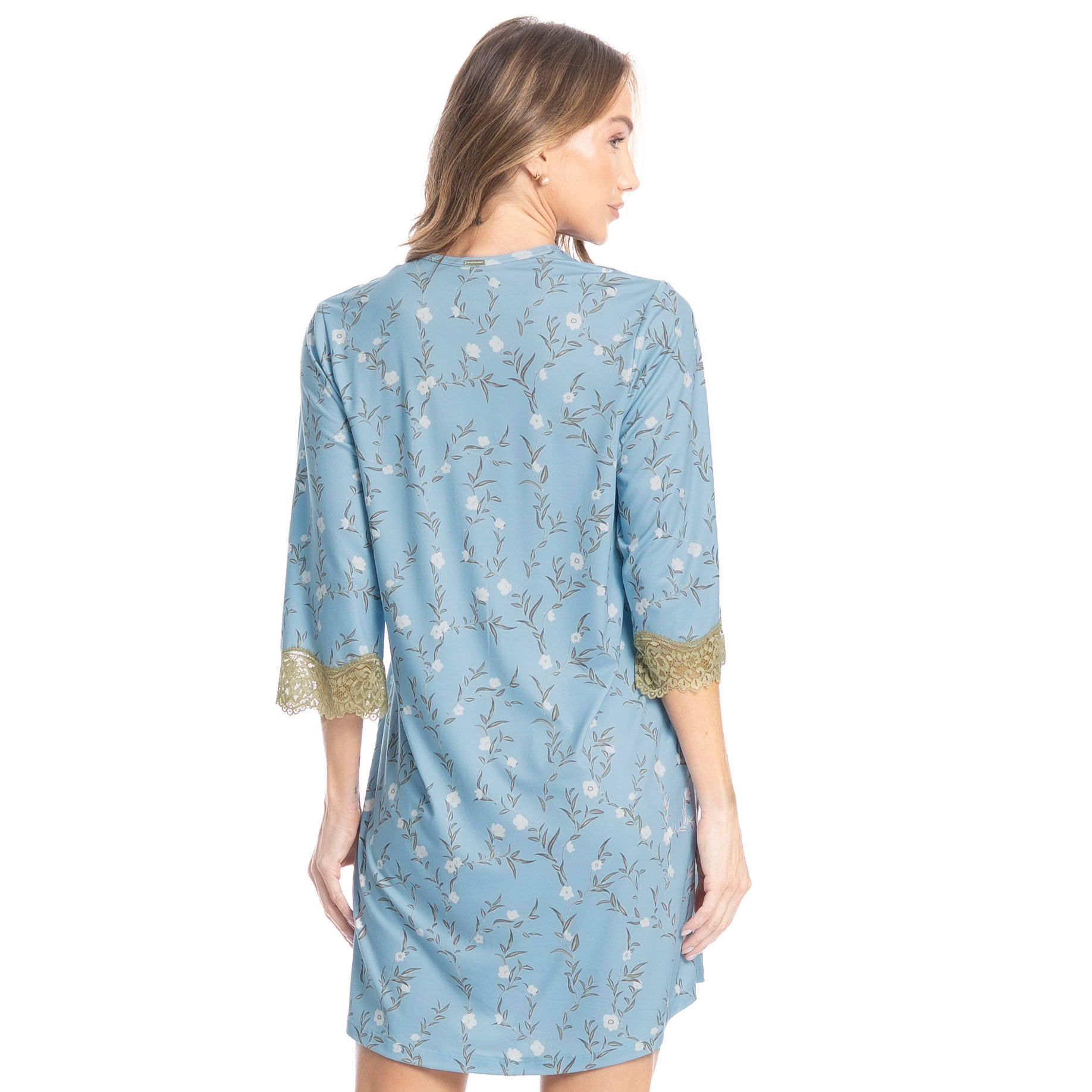 Camisão Curto Abotoado Flor Azul - Imagem 2