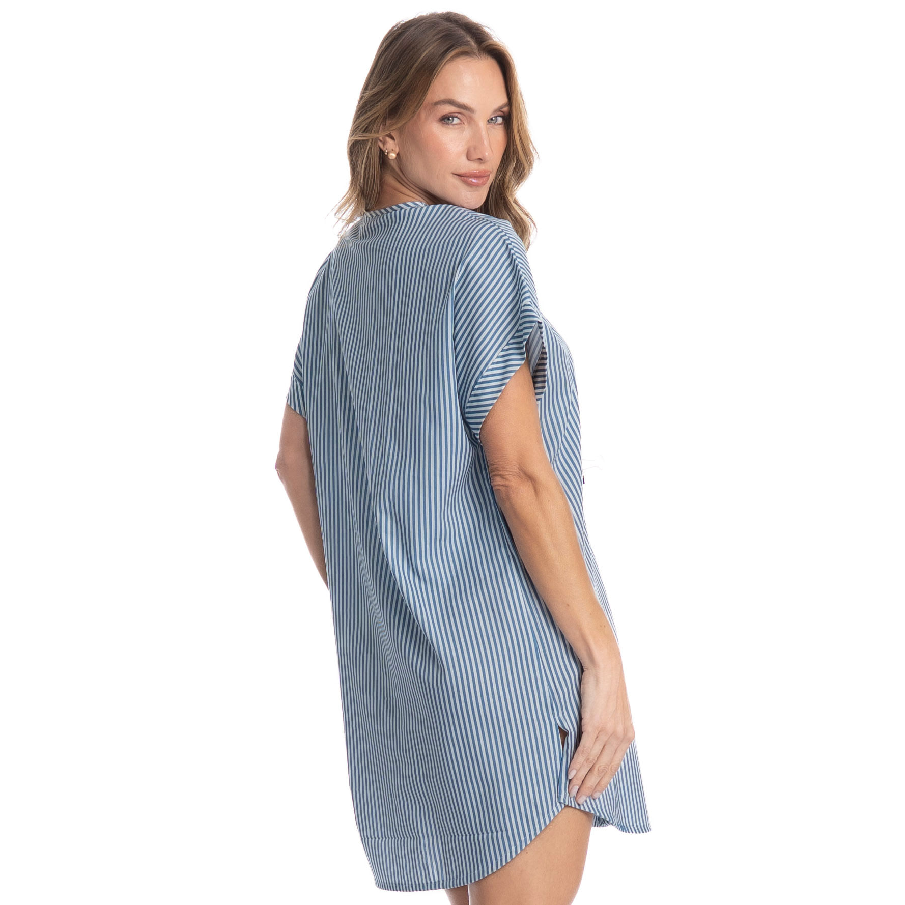 Camisão Feminino Curto Abotoado Vitória Azul - Imagem 2