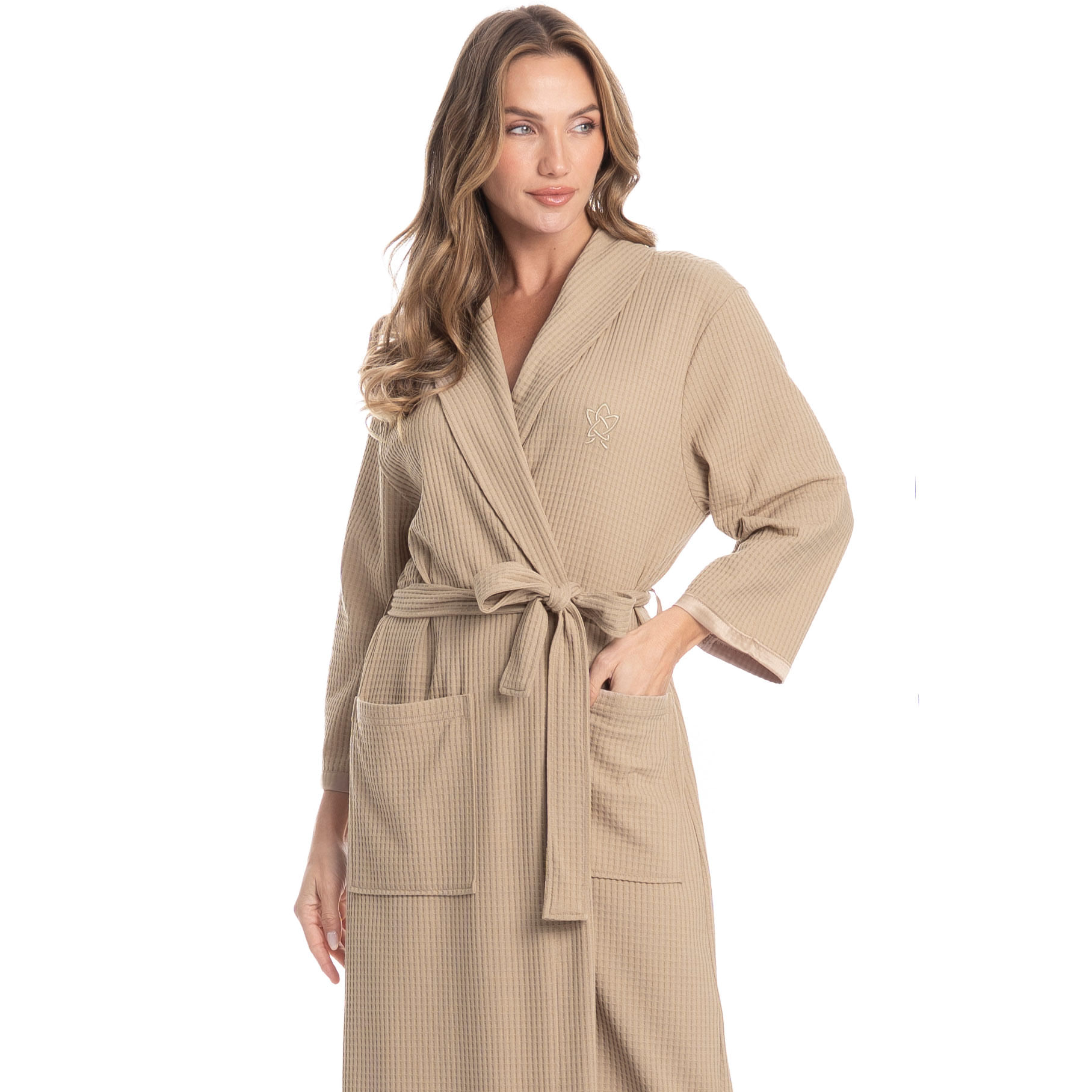 Robe Longo Feminino Piquet Bege - Imagem 1