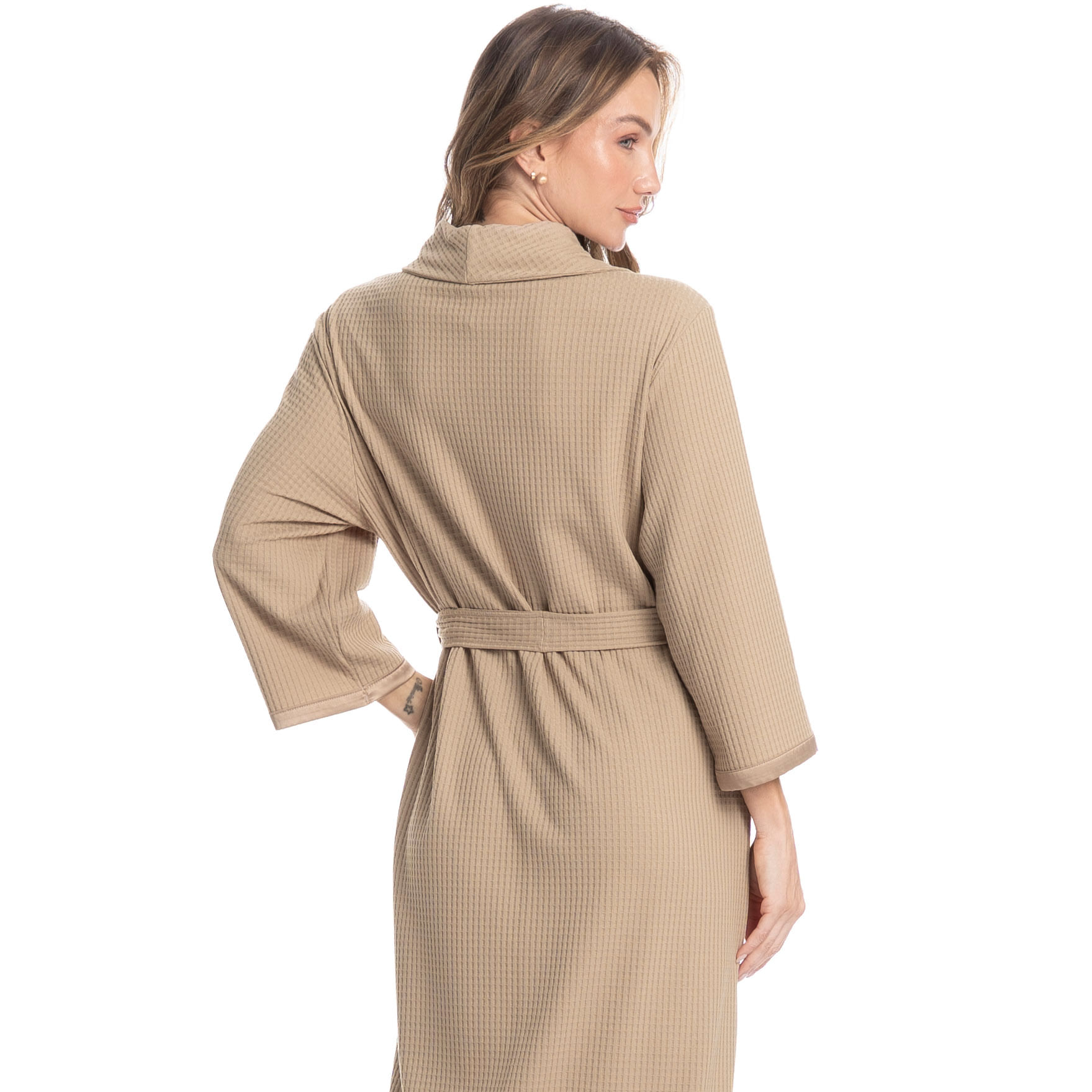 Robe Longo Feminino Piquet Bege - Imagem 2