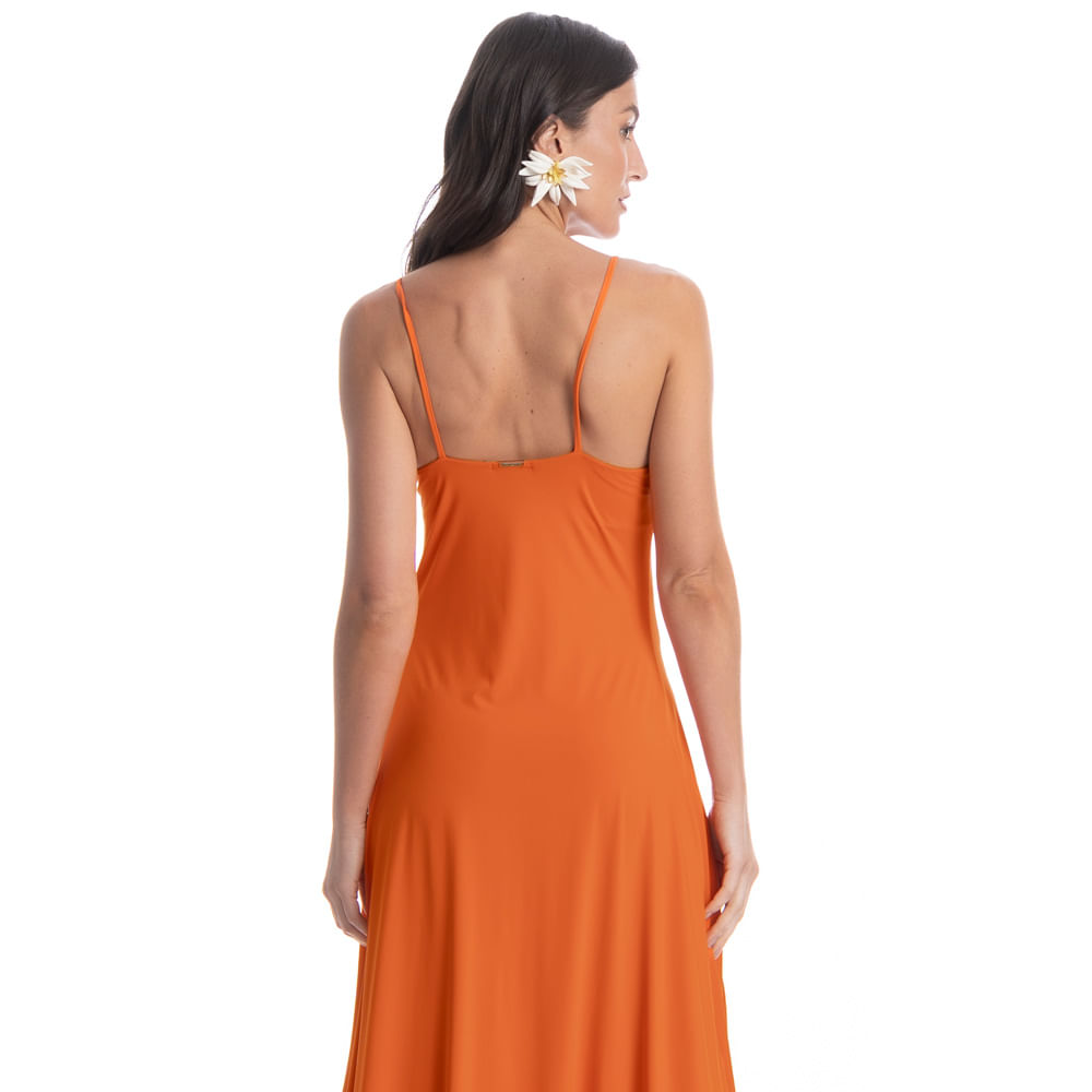 Vestido Longo Com Prega Coqueiros Laranja - Imagem 2