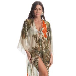 Kaftan Tule Com Manga Coqueiros