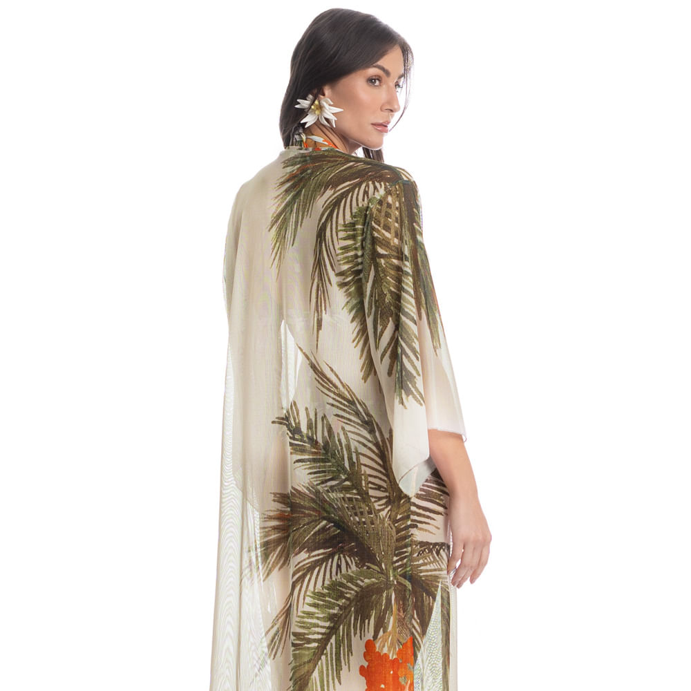 Kaftan Tule Com Manga Coqueiros Laranja - Imagem 2