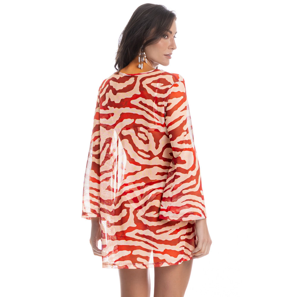 Vestido Com Manga Tule Carmini Vermelho - Imagem 2