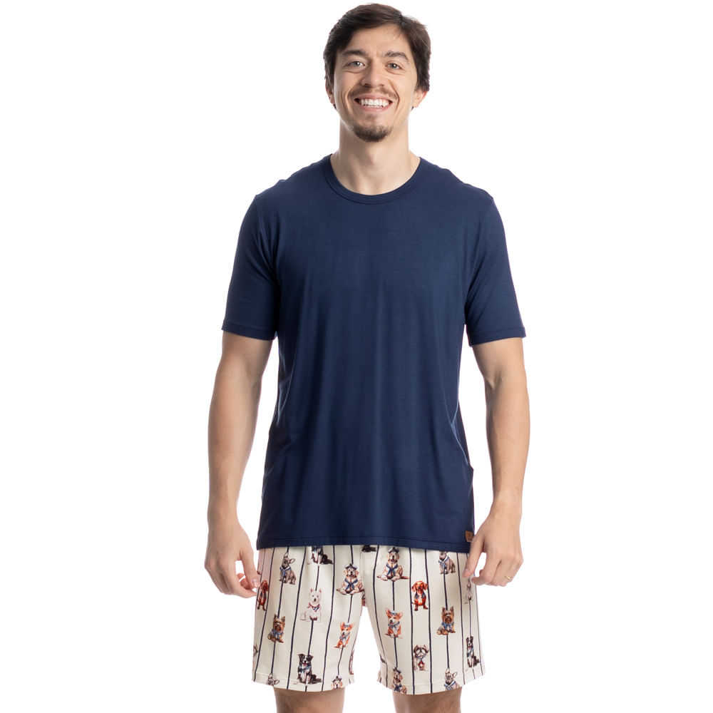 Pijama Masculino Curto Sailor Dogs Tombini Azul-marinho - Imagem 1