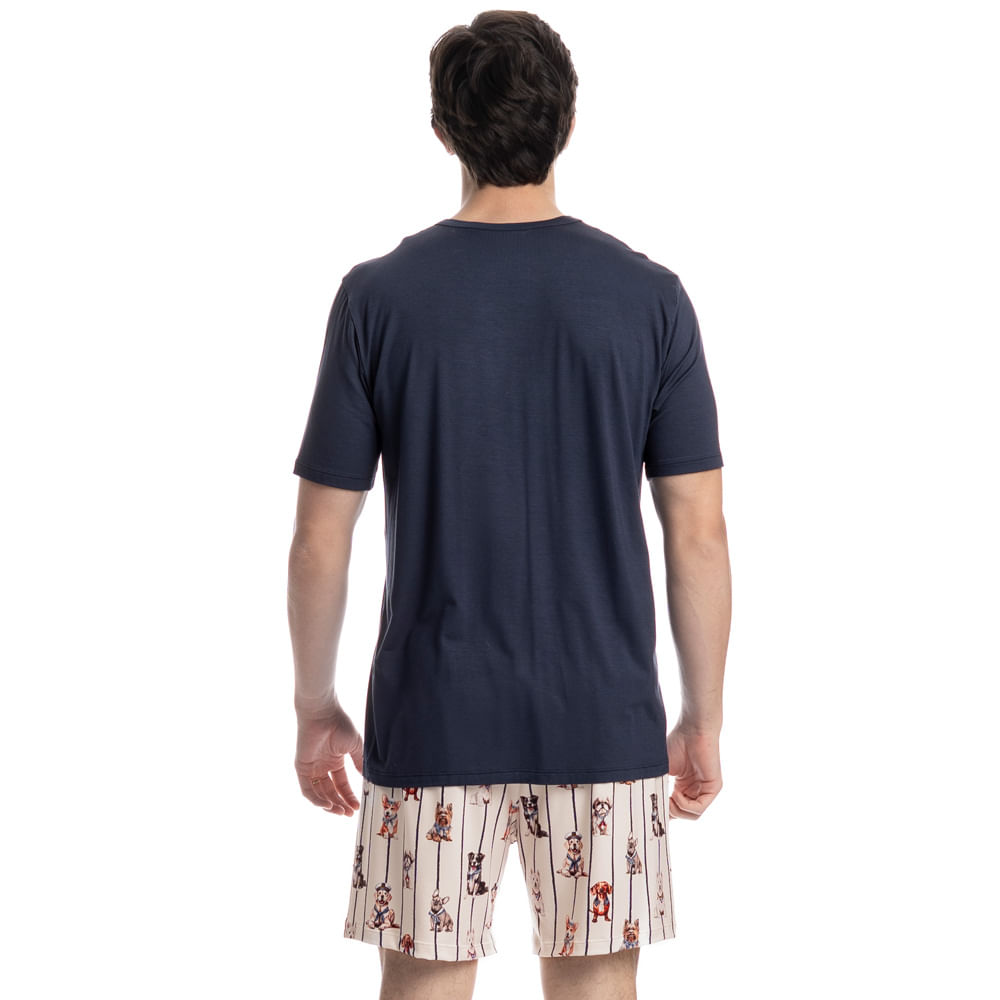 Pijama Masculino Curto Sailor Dogs Tombini Azul-marinho - Imagem 2