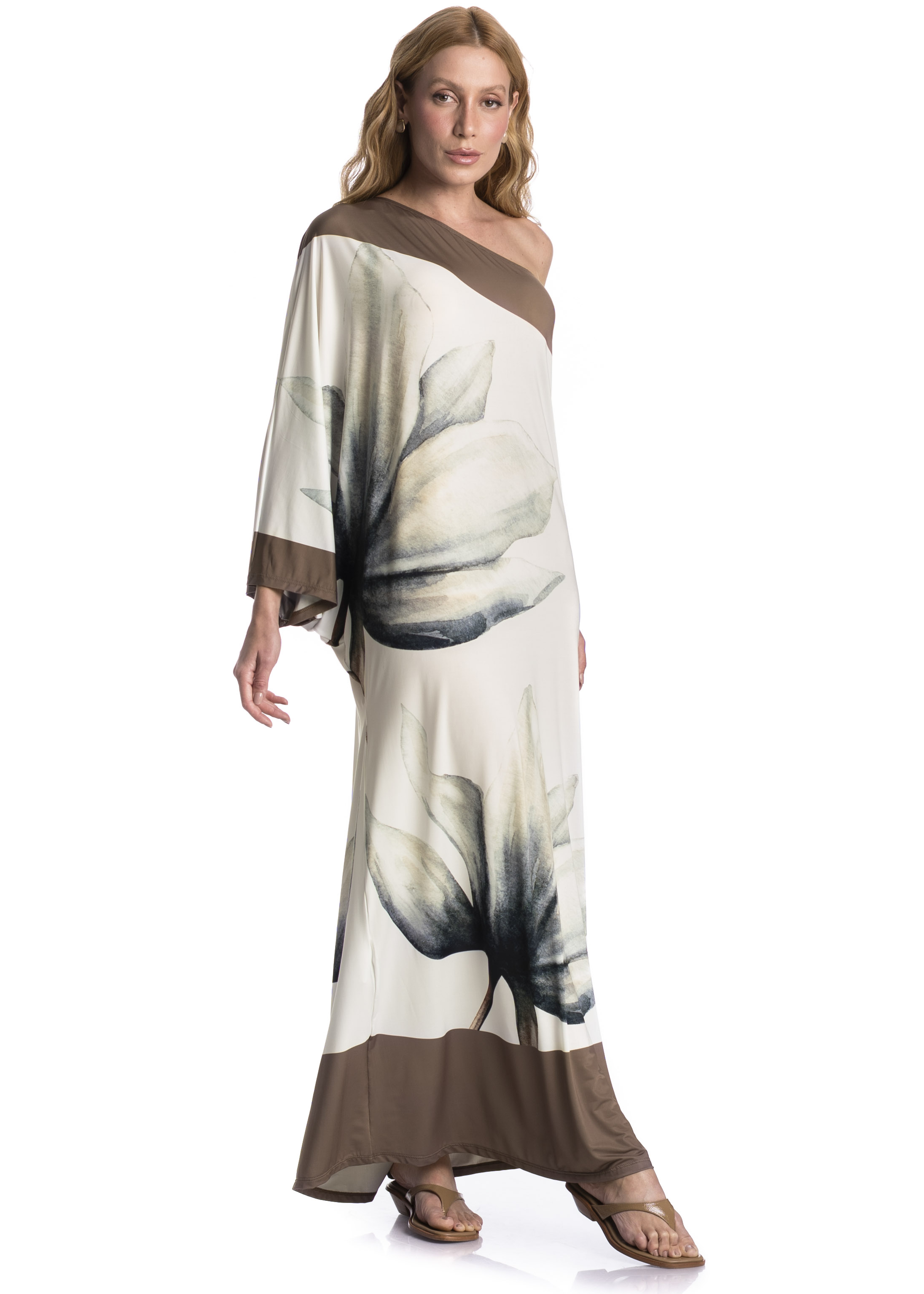 Vestido Assimétrico Com Manga Brisa Branco - Imagem 1