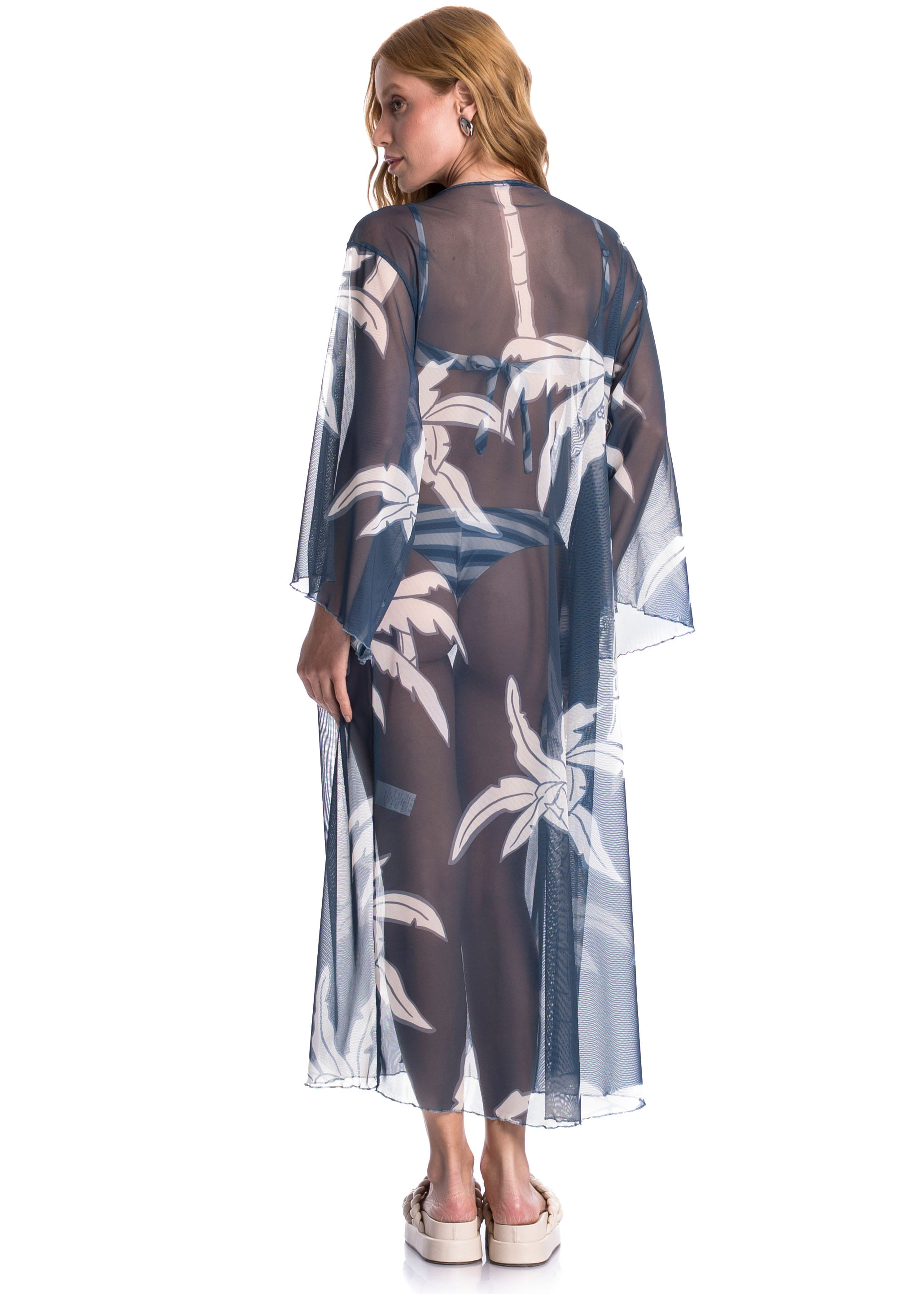Kaftan De Tule Com Manga Maré Azul-2 - Imagem 2