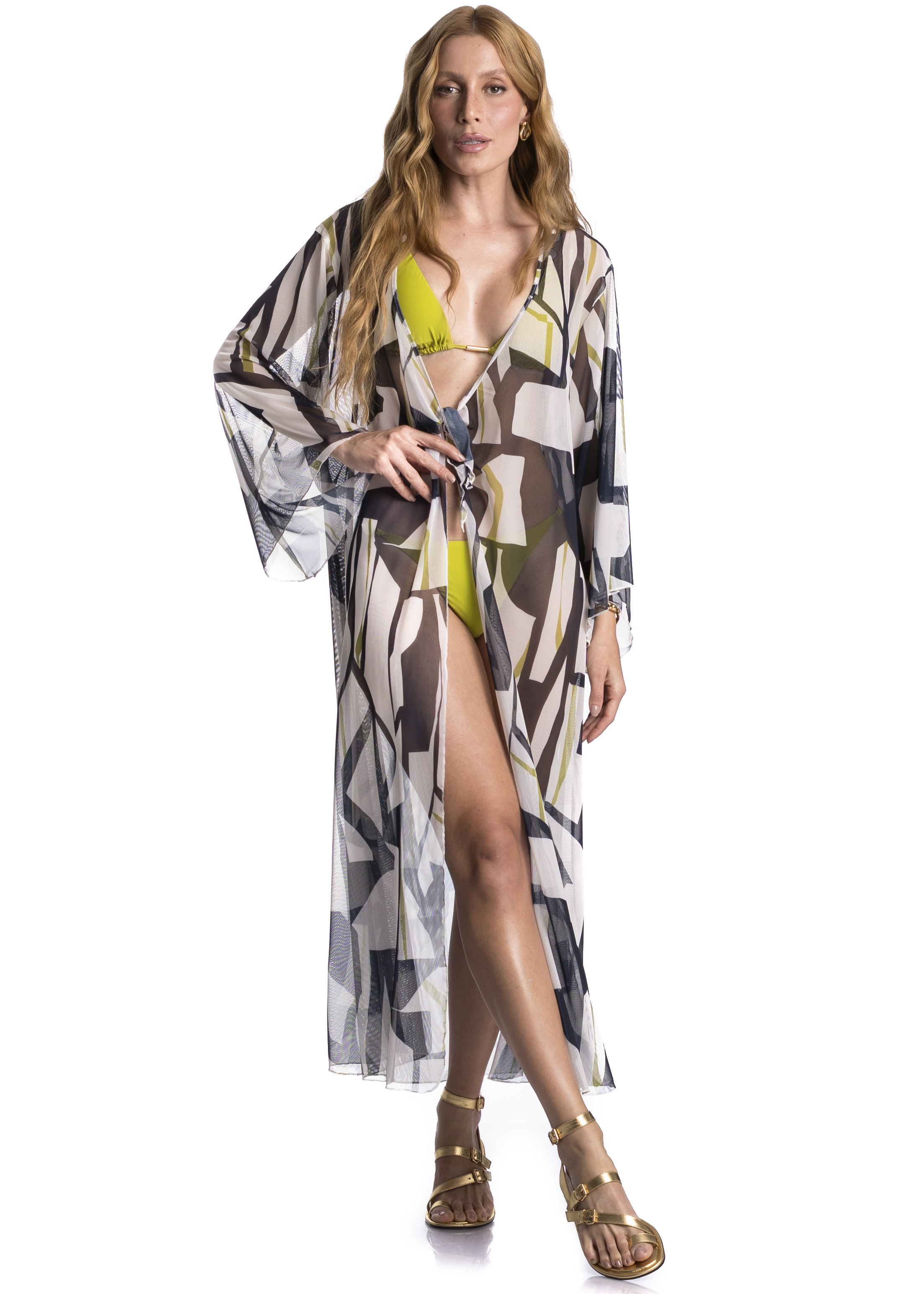 Kaftan Azurim Com Manga Tule Azul-marinho - Imagem 1