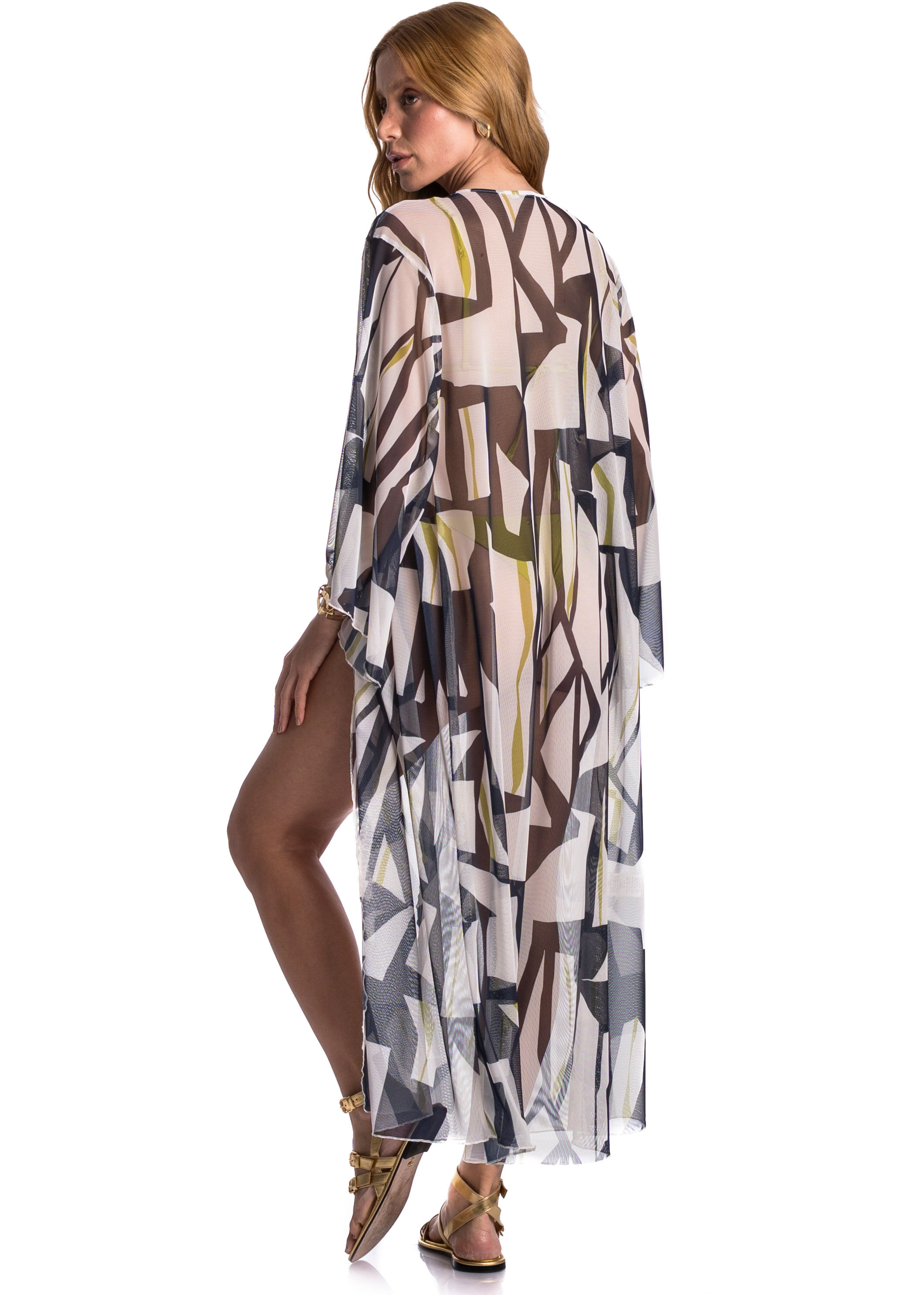 Kaftan Azurim Com Manga Tule Azul-marinho - Imagem 2