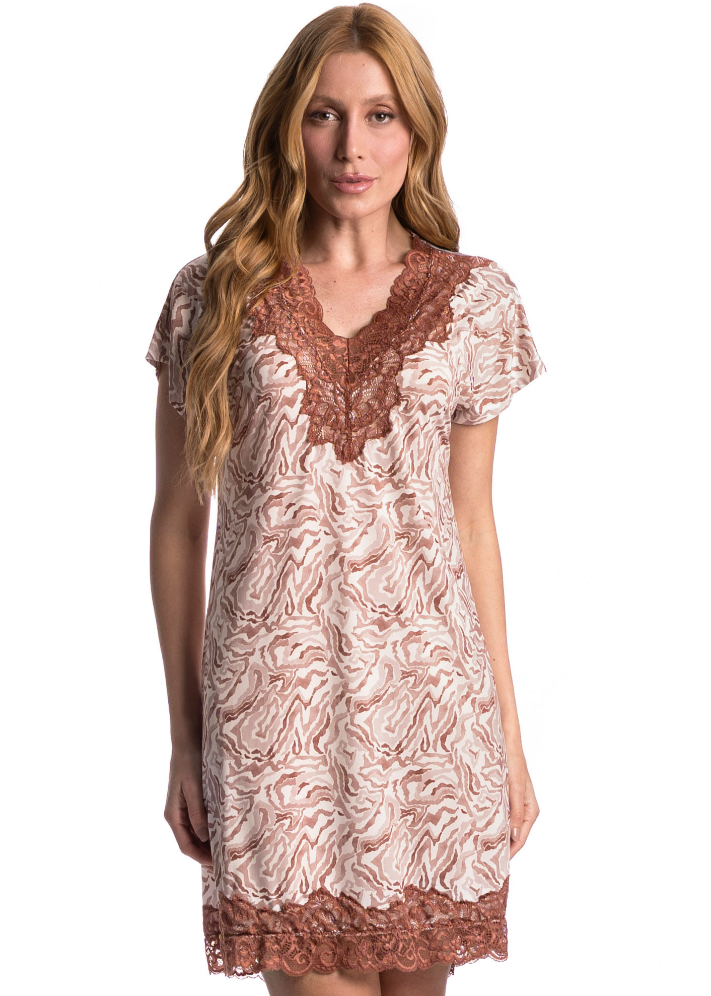 Camisão Curto Com Renda Melissa Marrom - Imagem 1