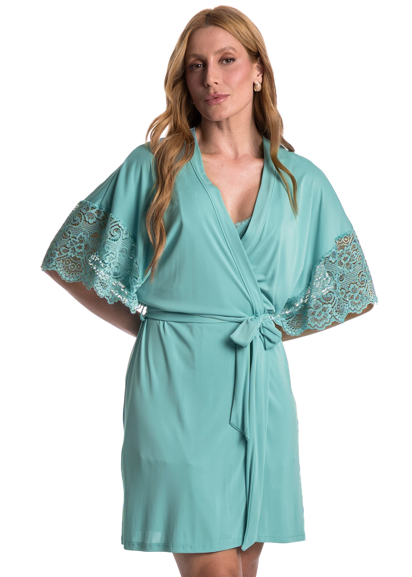 Robe Feminino Curto Com Renda Manu Colors Azul - Imagem 1