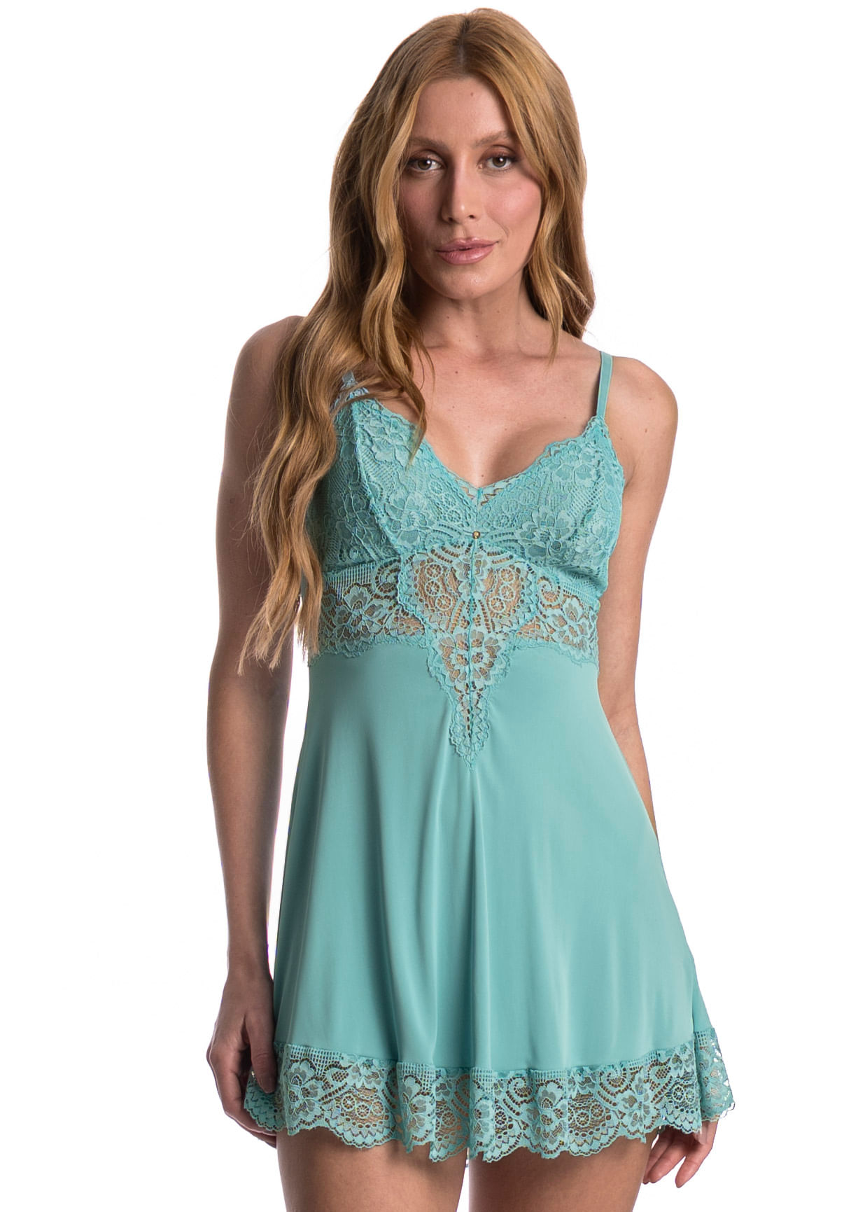 Camisola Curta Com Renda Manu Colors Azul - Imagem 1