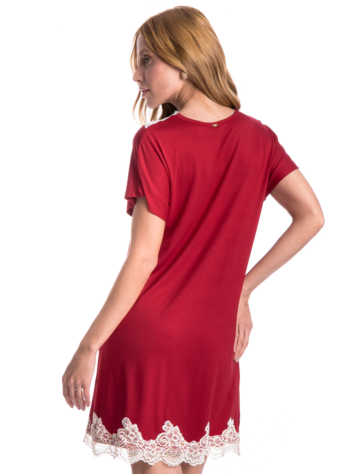 Camisão Curto Com Renda Paula Vermelho - Imagem 2