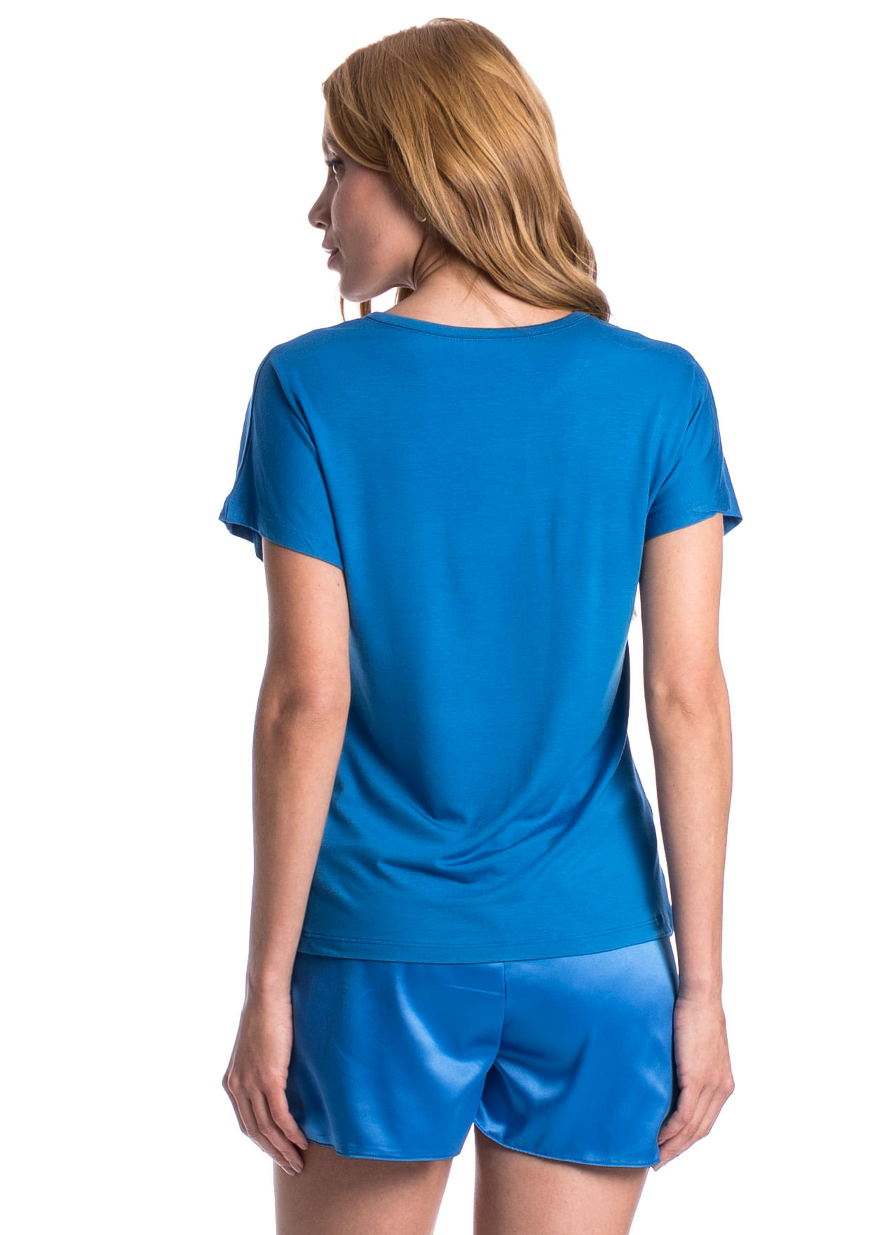 Pijama Feminino Curto Cetim Milena Azul-2 - Imagem 2