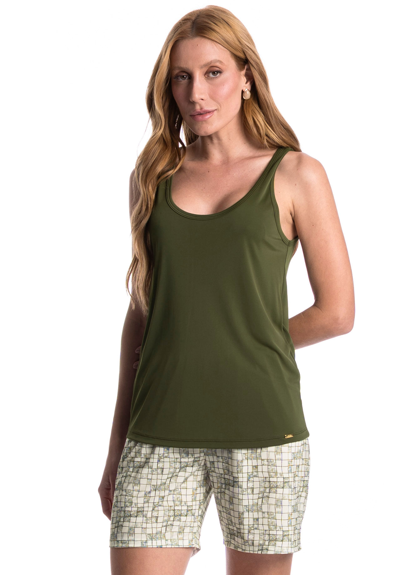 Pijama Feminino Shortão Regata Refúgio Verde - Imagem 1