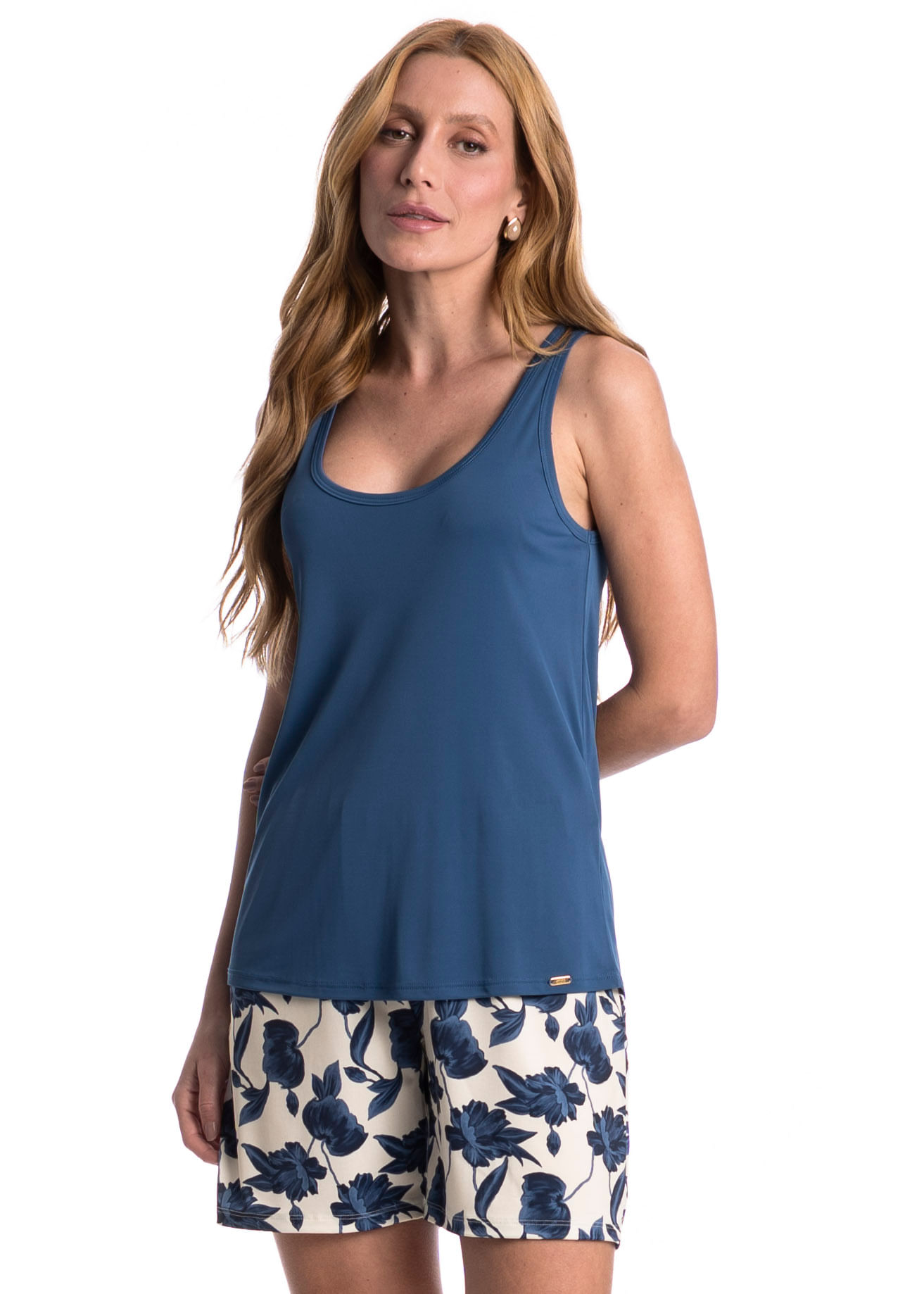 Pijama Feminino Shortão Regata Verano Azul-marinho - Imagem 1