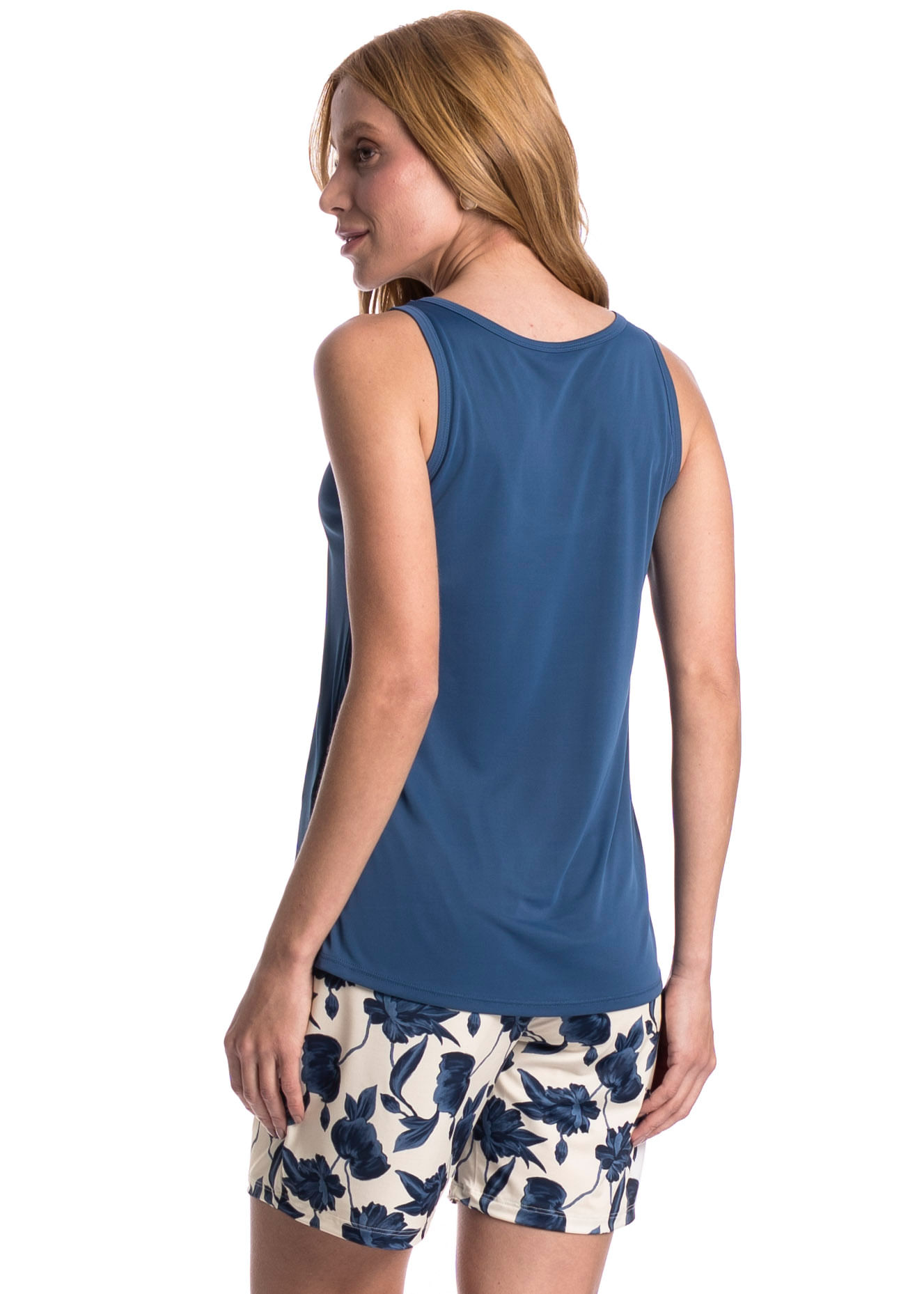 Pijama Feminino Shortão Regata Verano Azul-marinho - Imagem 2