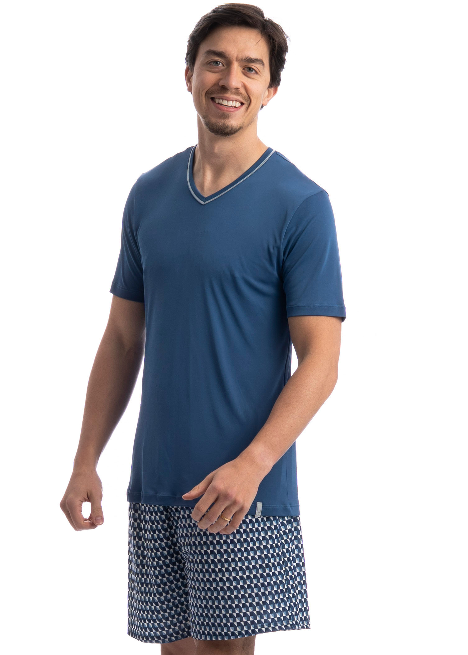 Pijama Masculino Curto Verano Tombini Azul-marinho - Imagem 1