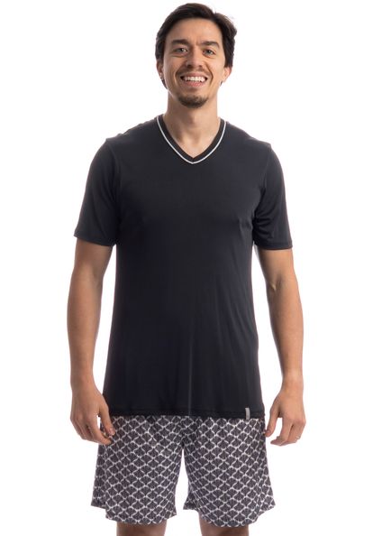 Pijama Masculino Curto Verano Tombini Preto - Imagem 1