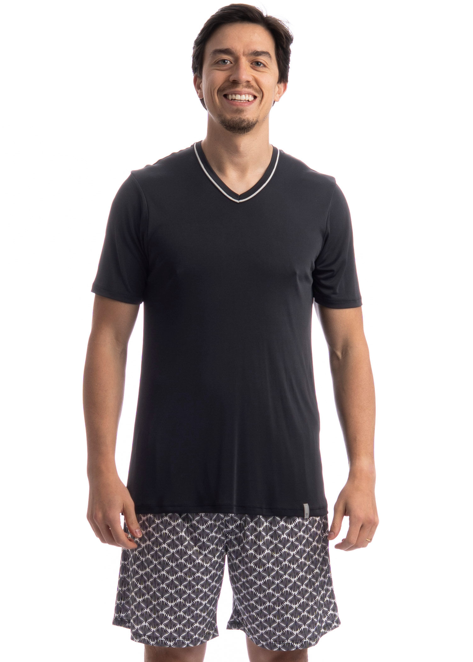 Pijama Masculino Curto Verano Tombini Preto - Imagem 1