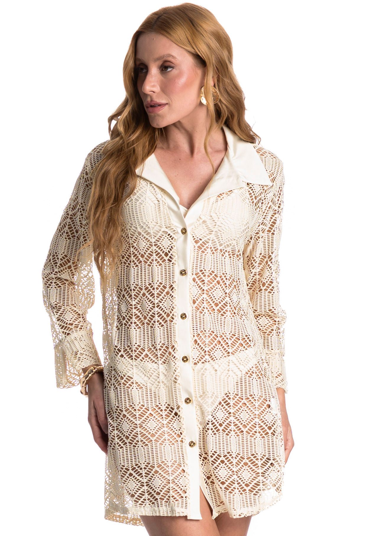 Camisa Feminina Em Rendão Riviera Branco - Imagem 1