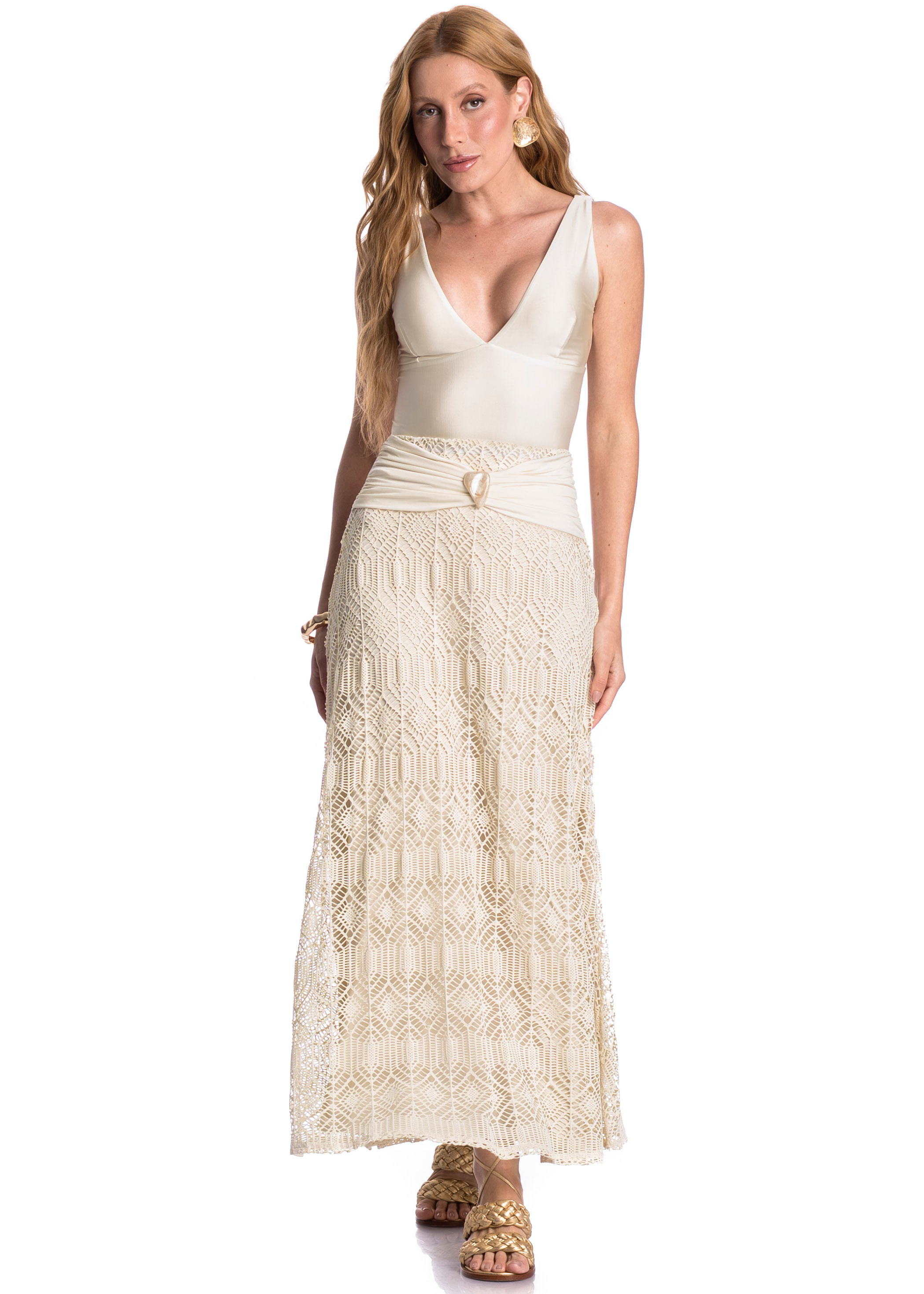 Saia Longa Em Rendão Riviera Branco - Imagem 1