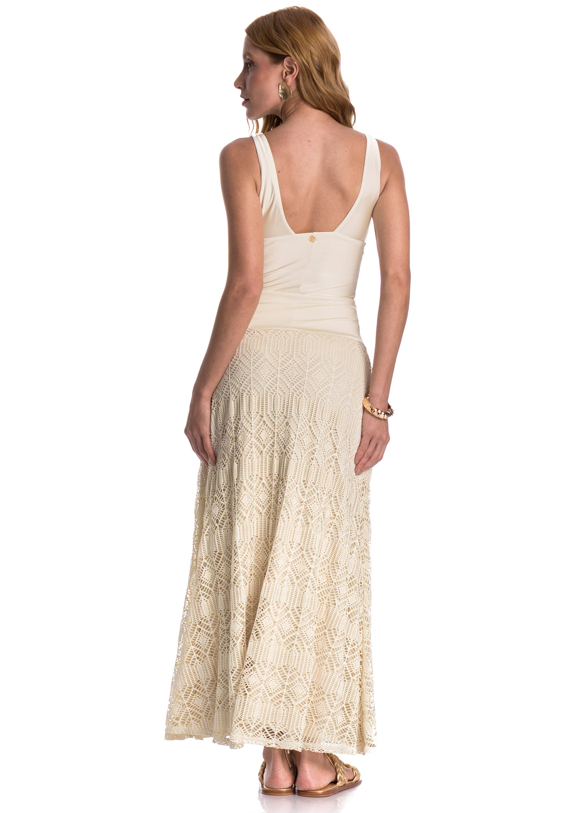 Saia Longa Em Rendão Riviera Branco - Imagem 2