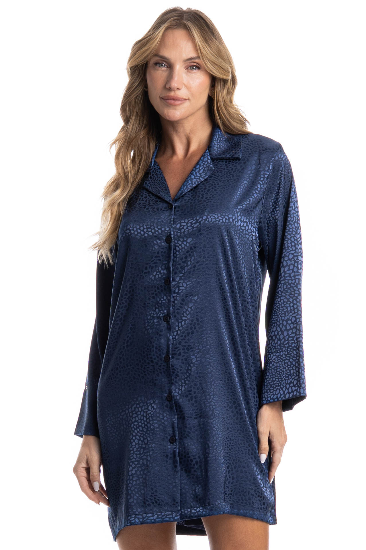 Camisão Manga Longa Abotoado Marina Azul-marinho - Imagem 1