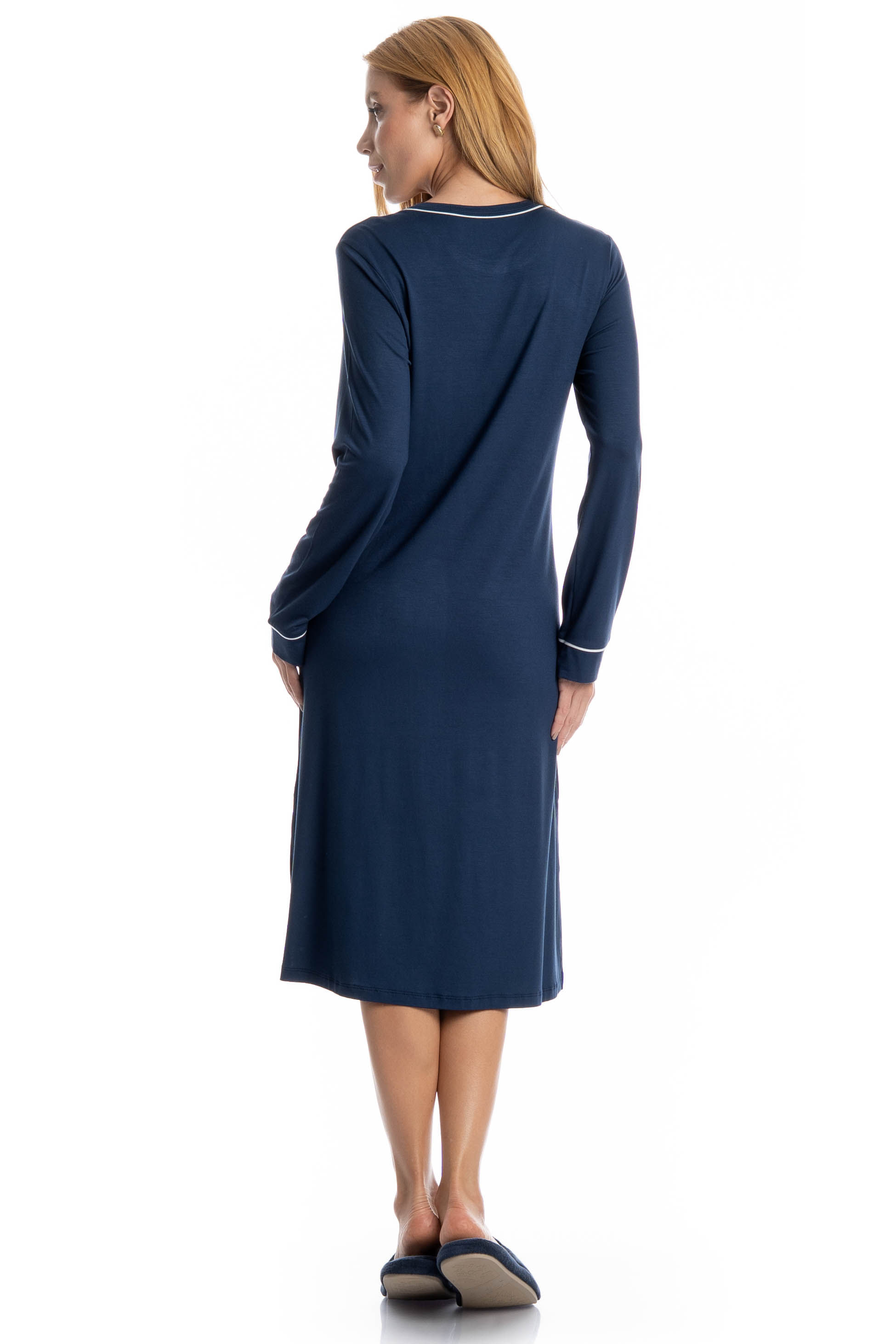 Camisão Midi Manga Longa Lisa Azul-marinho - Imagem 2